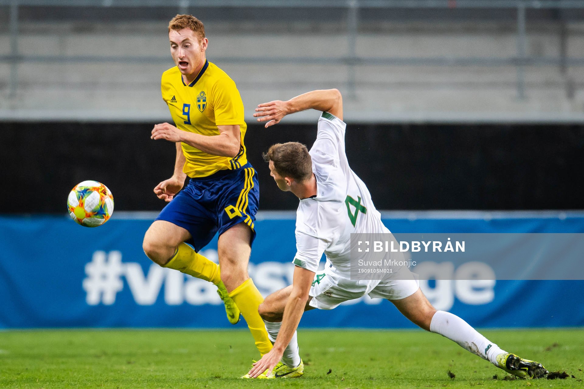 Dejan Kulusevski of Sweden and Conor Masterson of Ireland