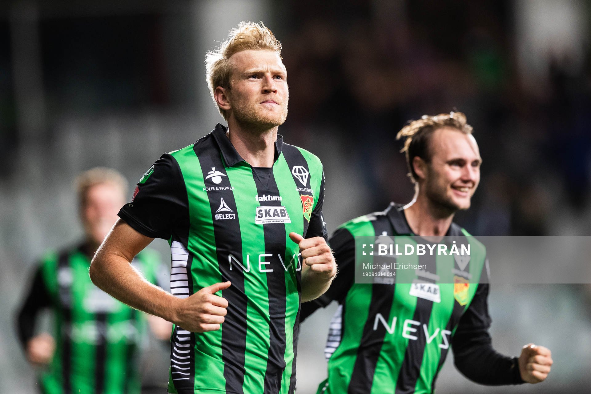 GAIS Carl Elfgren Nyström jublar efter 1-0 under fotbollsmatchen i Superettan mellan GAIS och Halmstad den 13 september 2019 i Göteborg.