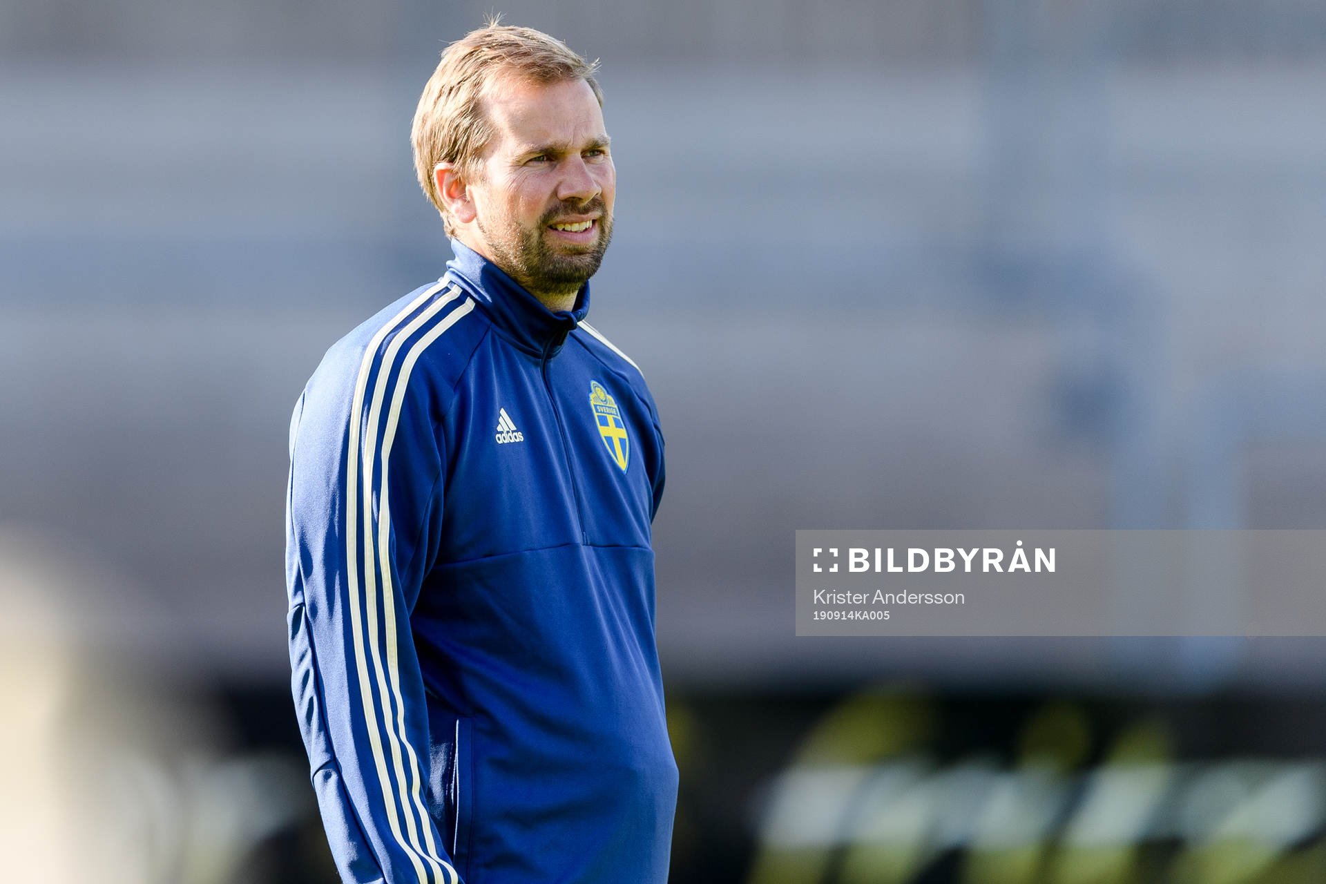 Sveriges förbundskapten Pär Lagerström före F16-landskampen i fotboll mellan Sverige och Tyskland den 14 september 2019 i Halmstad.