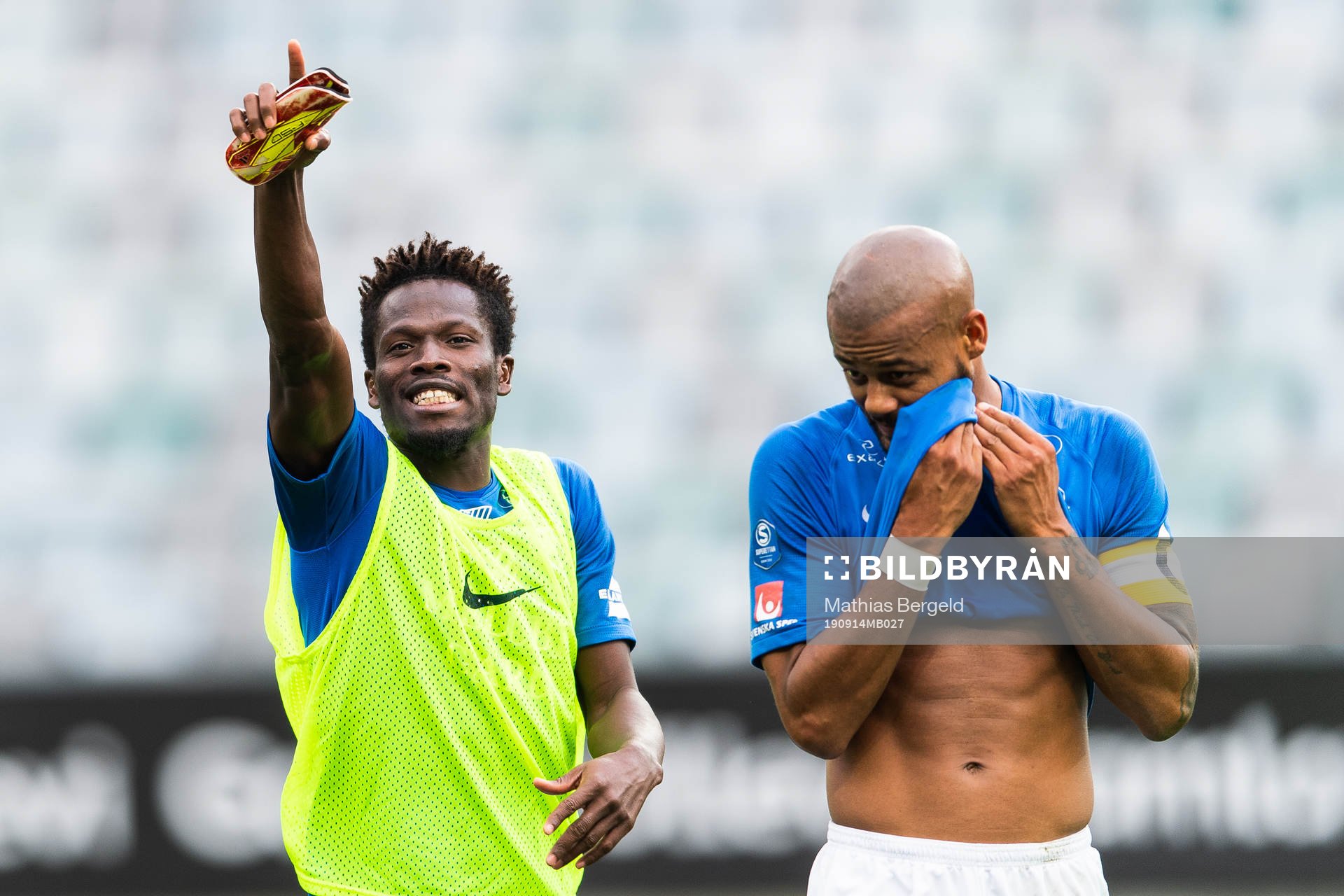 Trelleborgs Abdul Fatawu Safiu jublar efter fotbollsmatchen i Superettan mellan Örgryte och Trelleborg den 14 september 2019 i Göteborg.