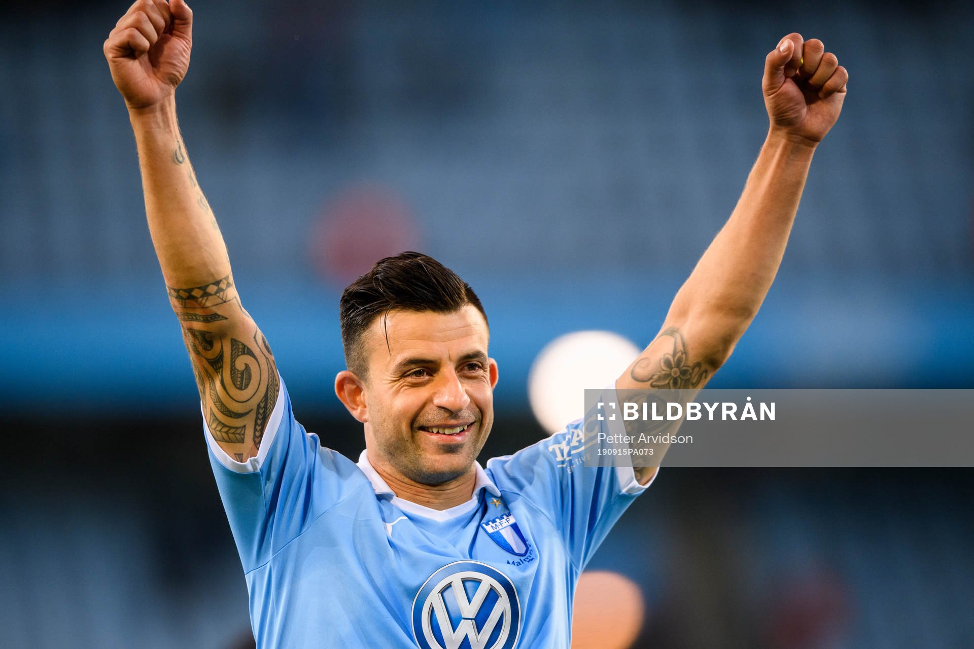 Malmö FFs Behrang Safari jublar efter fotbollsmatchen i allsvenskan mellan Malmö FF och Norrköping den 15 september 2019 i Malmö.