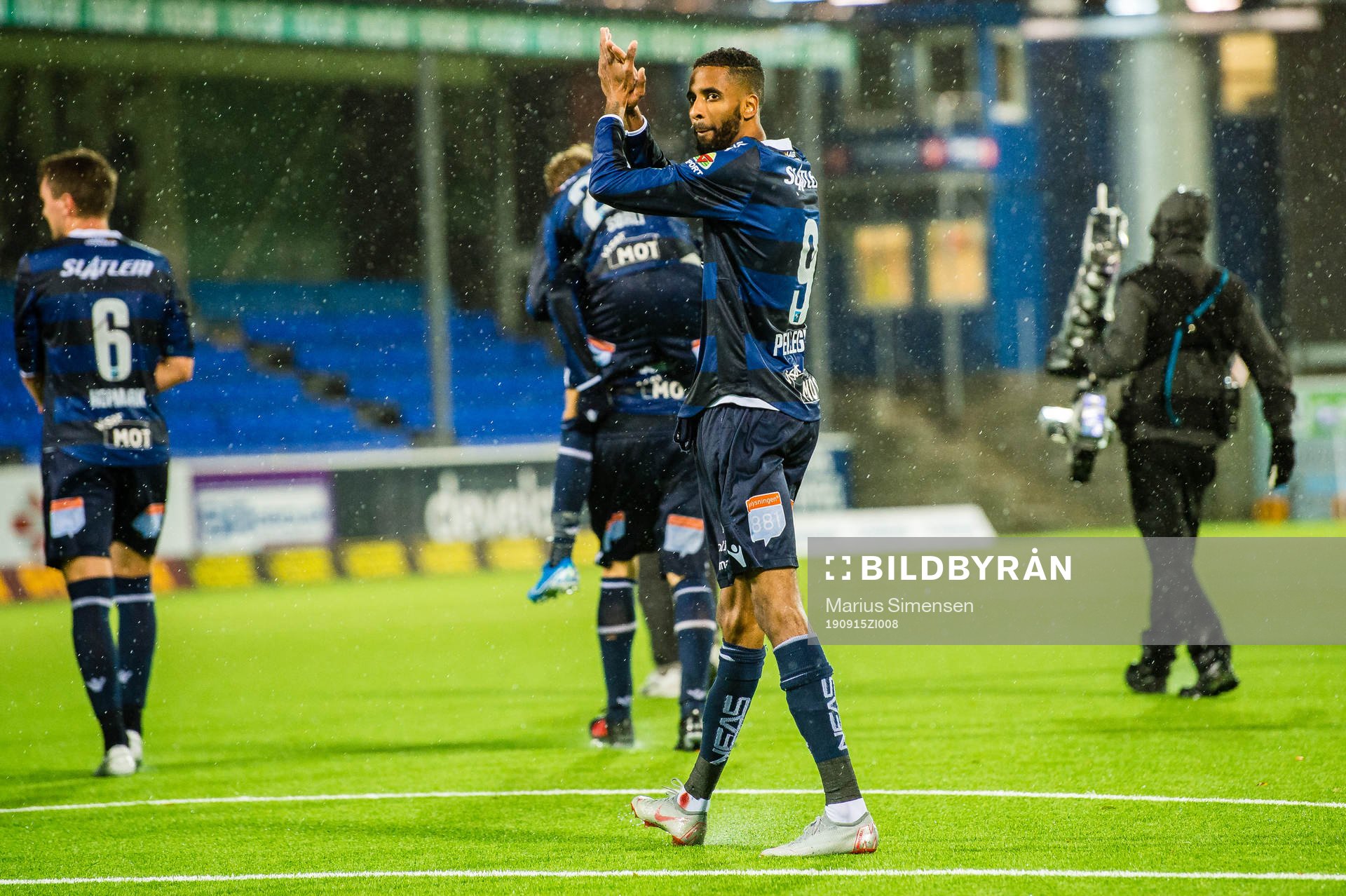 Amahl William Pellegrino of Kristiansund celebrates after the Eliteserien match between Kristiansund and Brann on September 15, 2019 in Kristiansund.