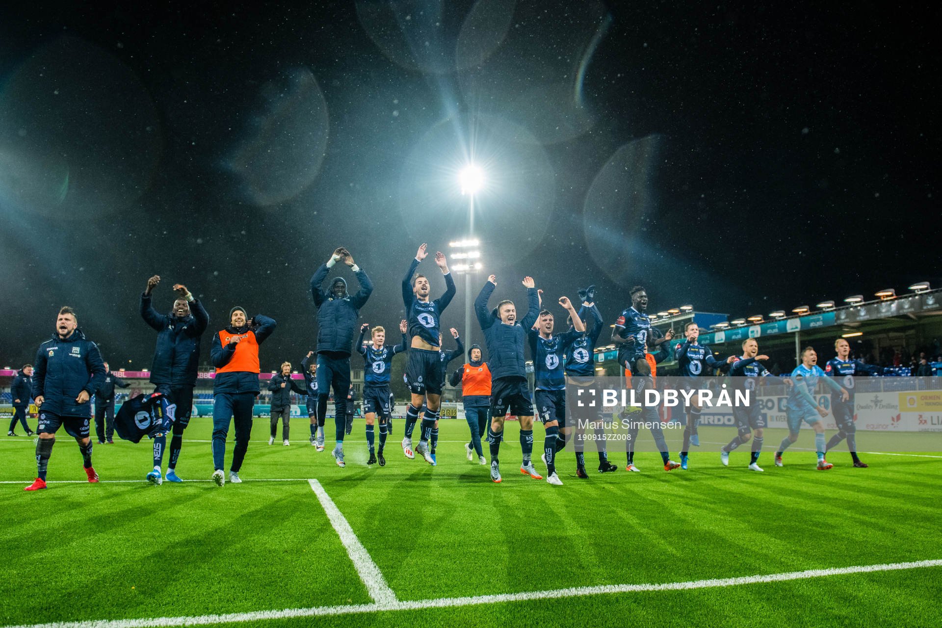 Players of Kristiansund celebrates after the Eliteserien match between Kristiansund and Brann on September 15, 2019 in Kristiansund.