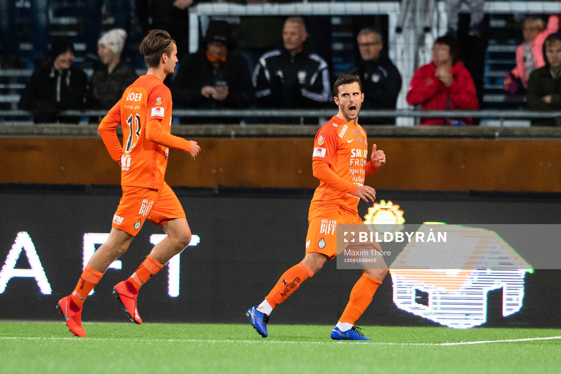 AFC Eskilstunas Kadir Hodzic jublar efter att han gjort 2-1 på straff under fotbollsmatchen i Allsvenskan mellan AFC Eskilstuna och Elfsborg den 16 september 2019 i Eskilstuna.
