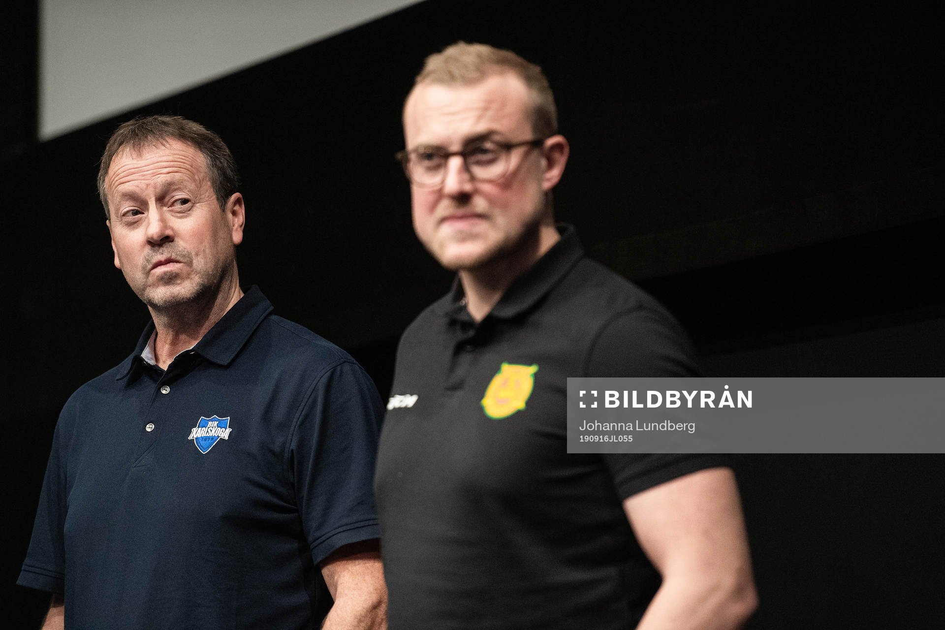 Staffan Lundh, tränare Karlskoga, och Jeff Jakobs,