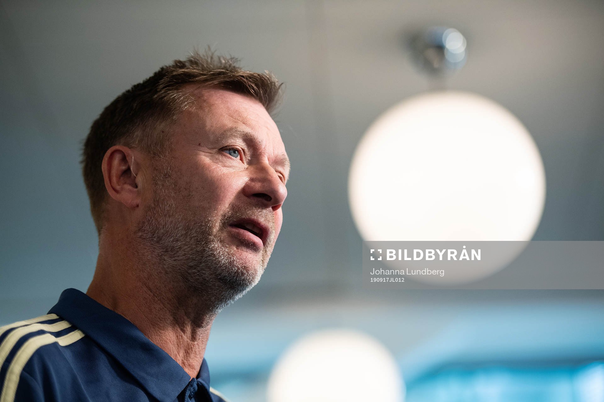 Peter Gerhardsson, förbundskapten för damlandslaget presenterar EM-kval truppen under en presskonferens anordnad av Svenska Fotbollförbundet den 17 september 2019 i Stockholm.