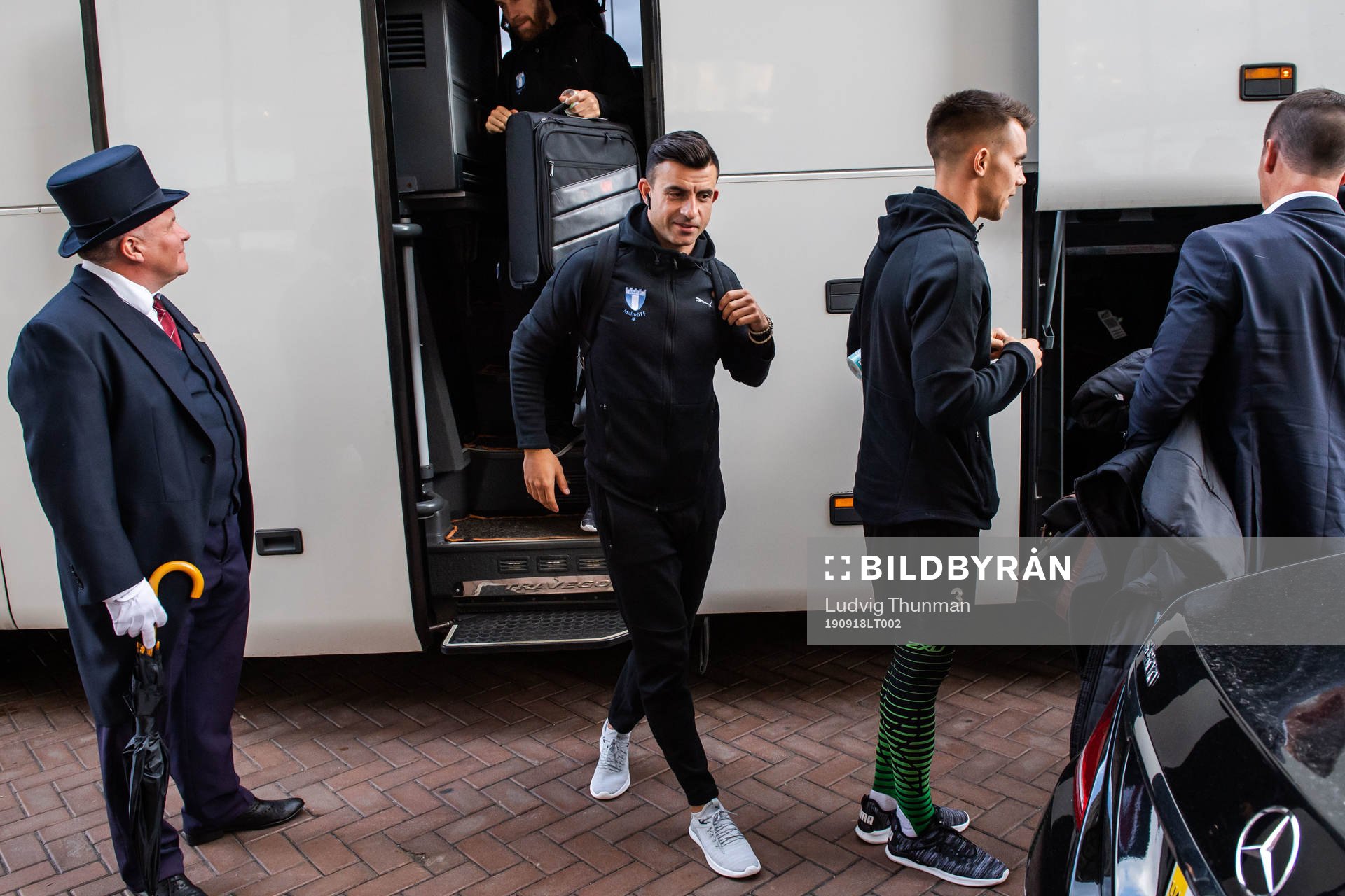 Behrang Safari of Malmö FF arrives at their hotel