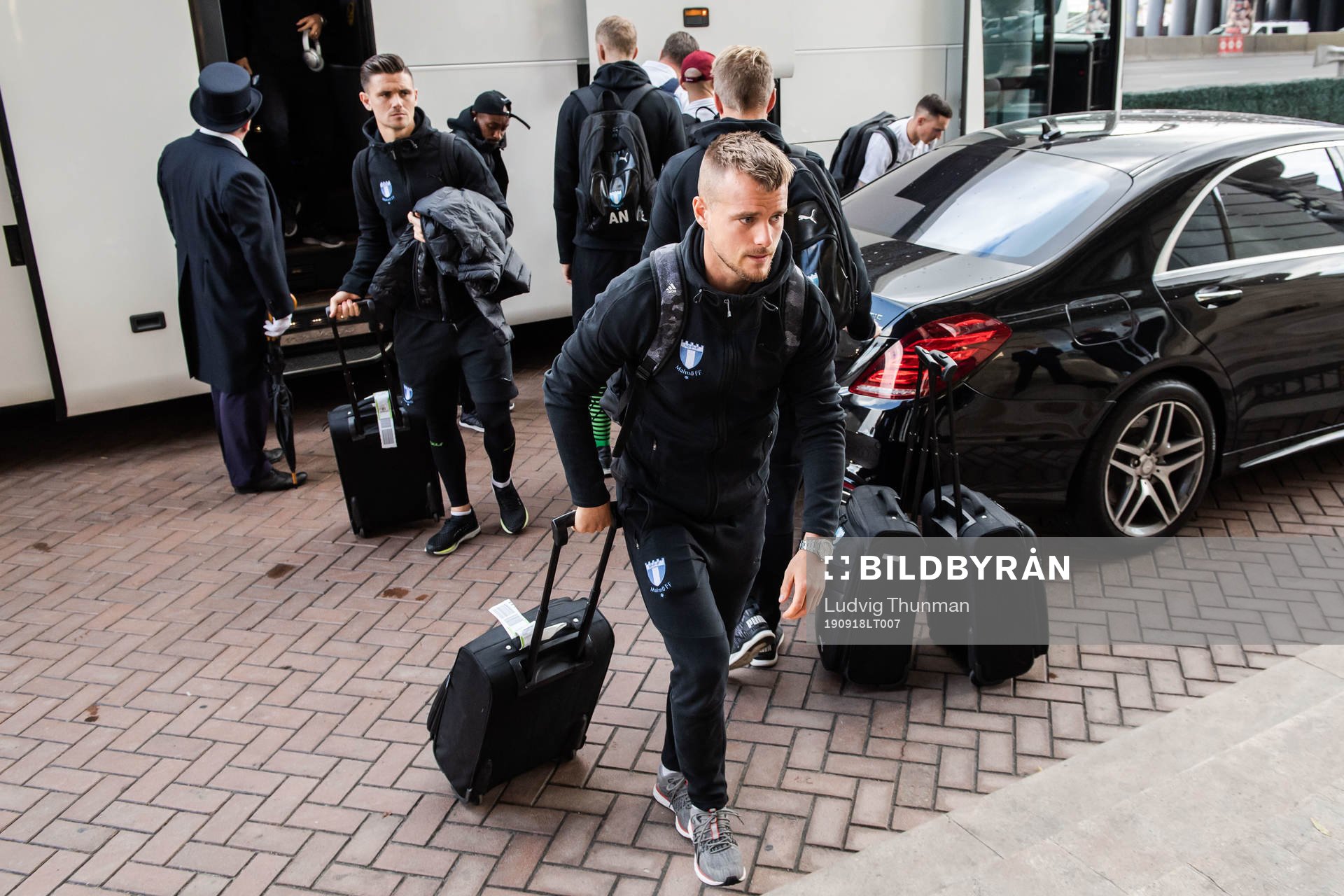 Eric Larsson of Malmö FF arrives at their hotel
