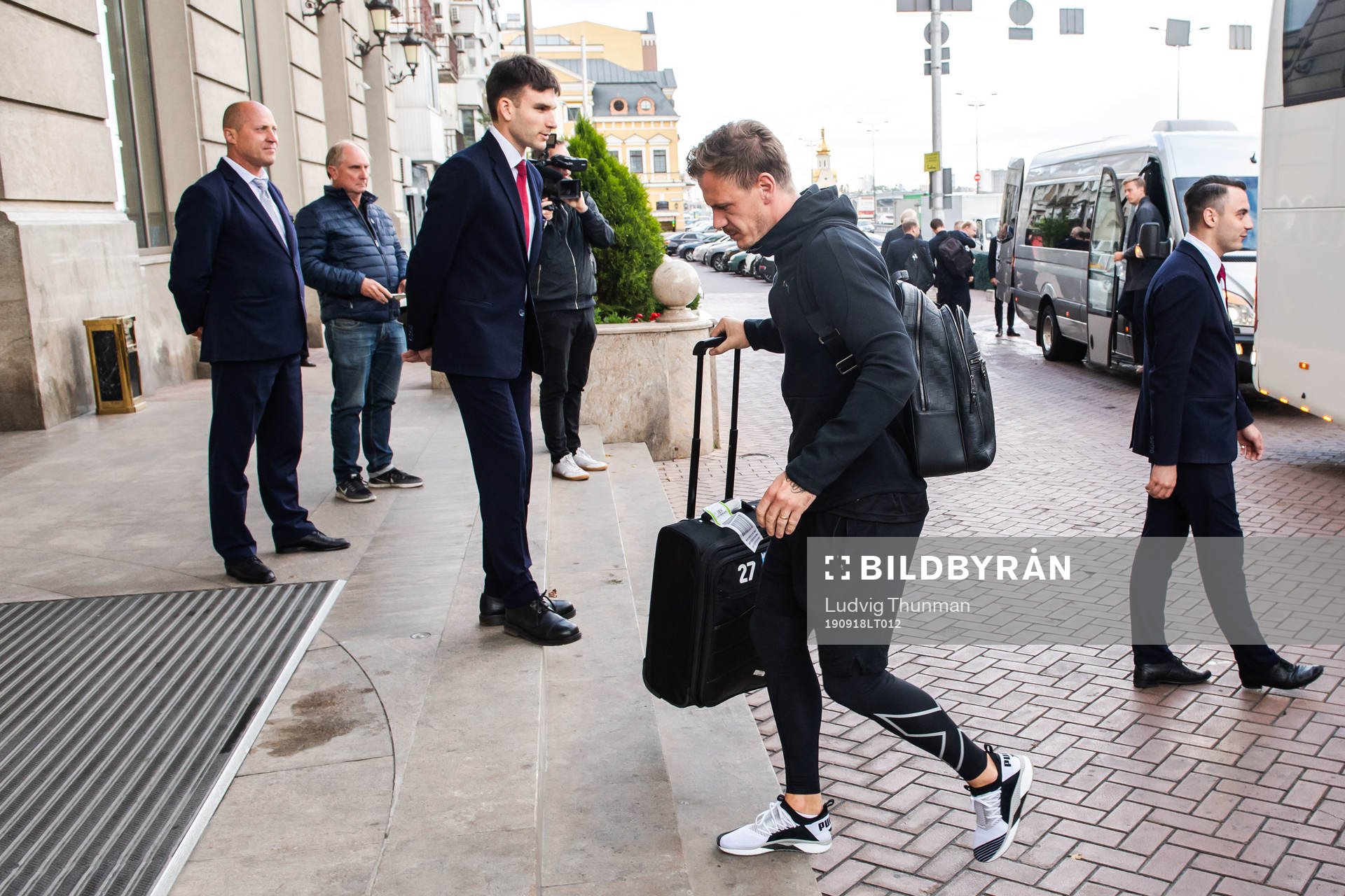 Goalkeeper Johan Dahlin of Malmö FF arrives at their hotel