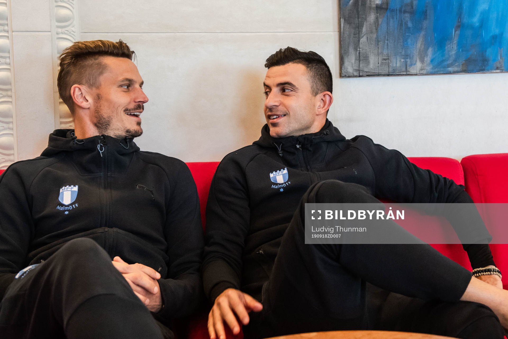 Markus Rosenberg and Behrang Safari of Malmö FF arrives at