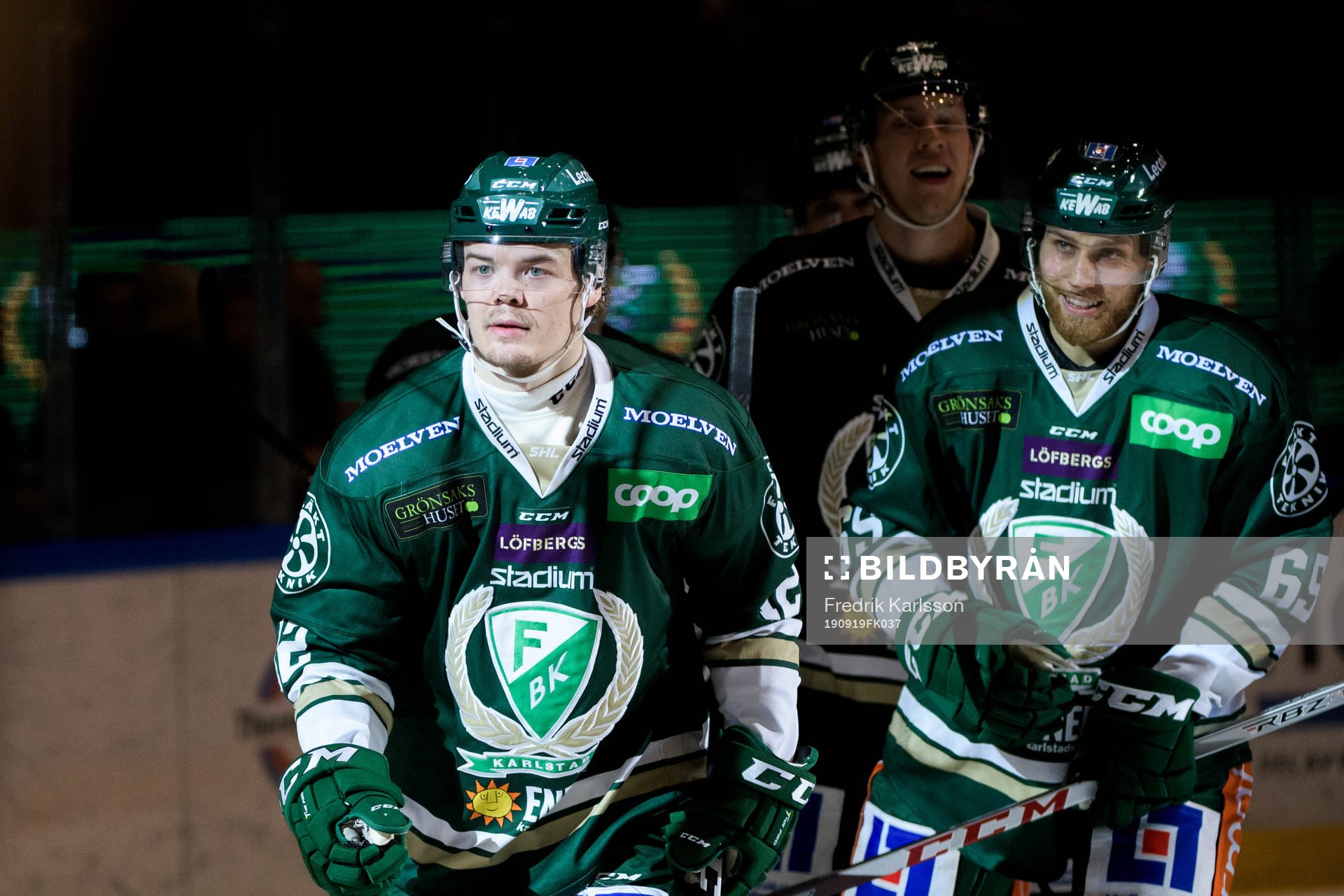 Färjestads Ville Leskinen, Victor Ejdsell och Vojtech