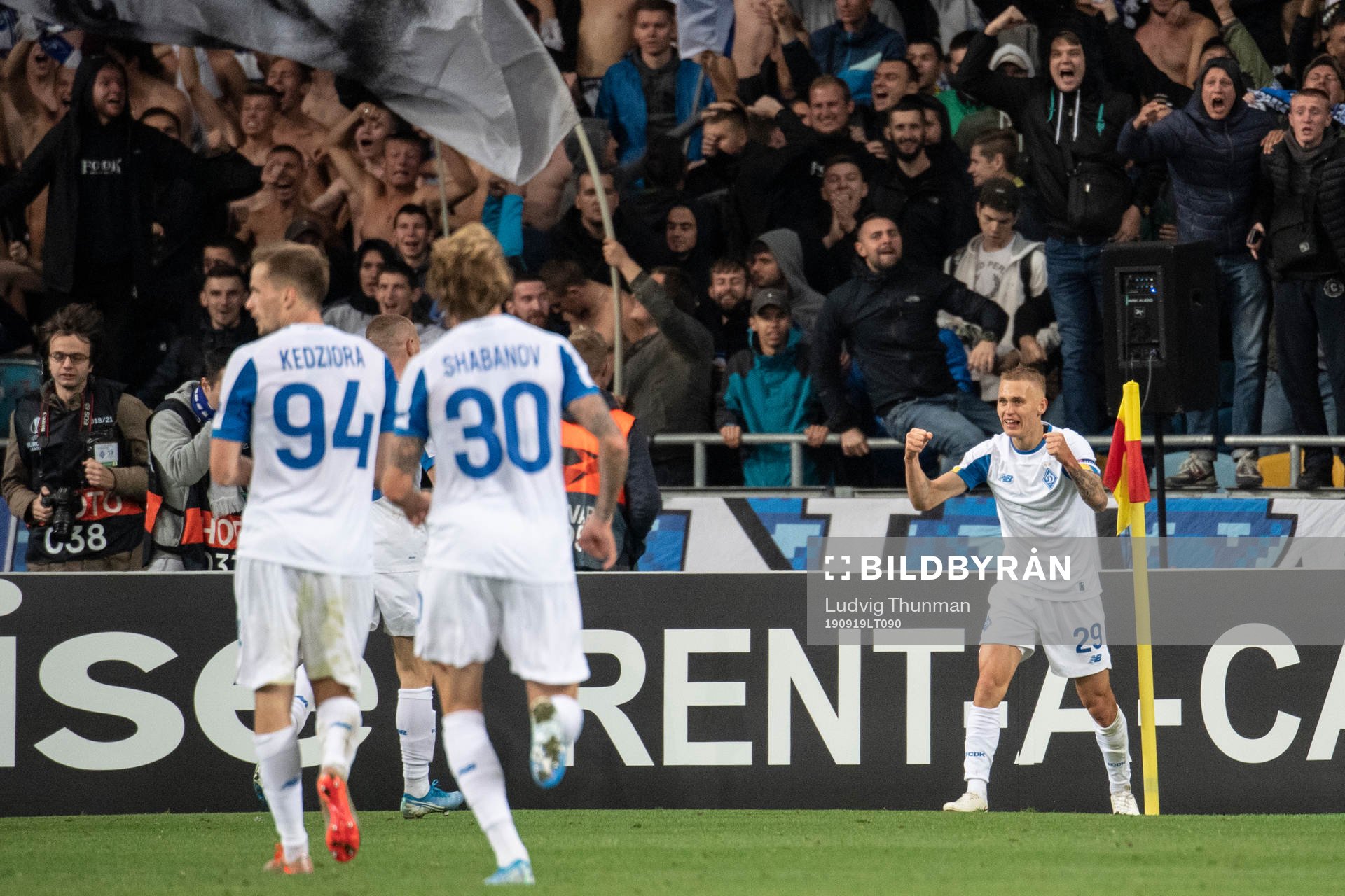Vitaliy Buialskyi of Dinamo Kiev celebrates after his 1-0 goal during the Europa League match between Dynamo Kiev and Malmö FF September 19, 2019 in Kiev.