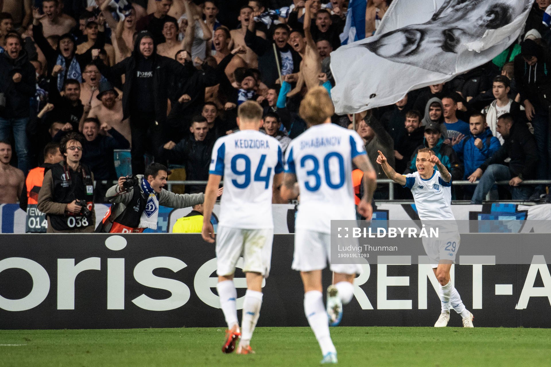 Vitaliy Buialskyi of Dinamo Kiev celebrates after his 1-0 goal during the Europa League match between Dynamo Kiev and Malmö FF September 19, 2019 in Kiev.