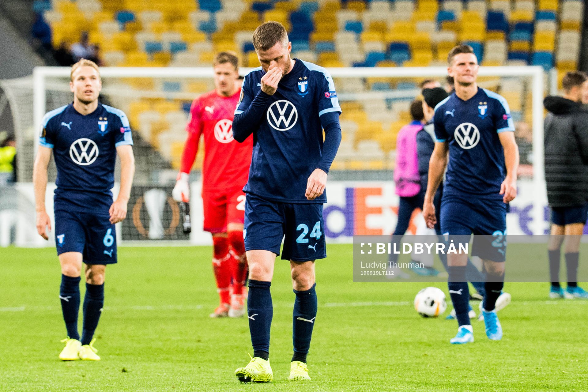 Oscar Lewicki, Lasse Nielsen and Eric Larsson of Malmö FF
