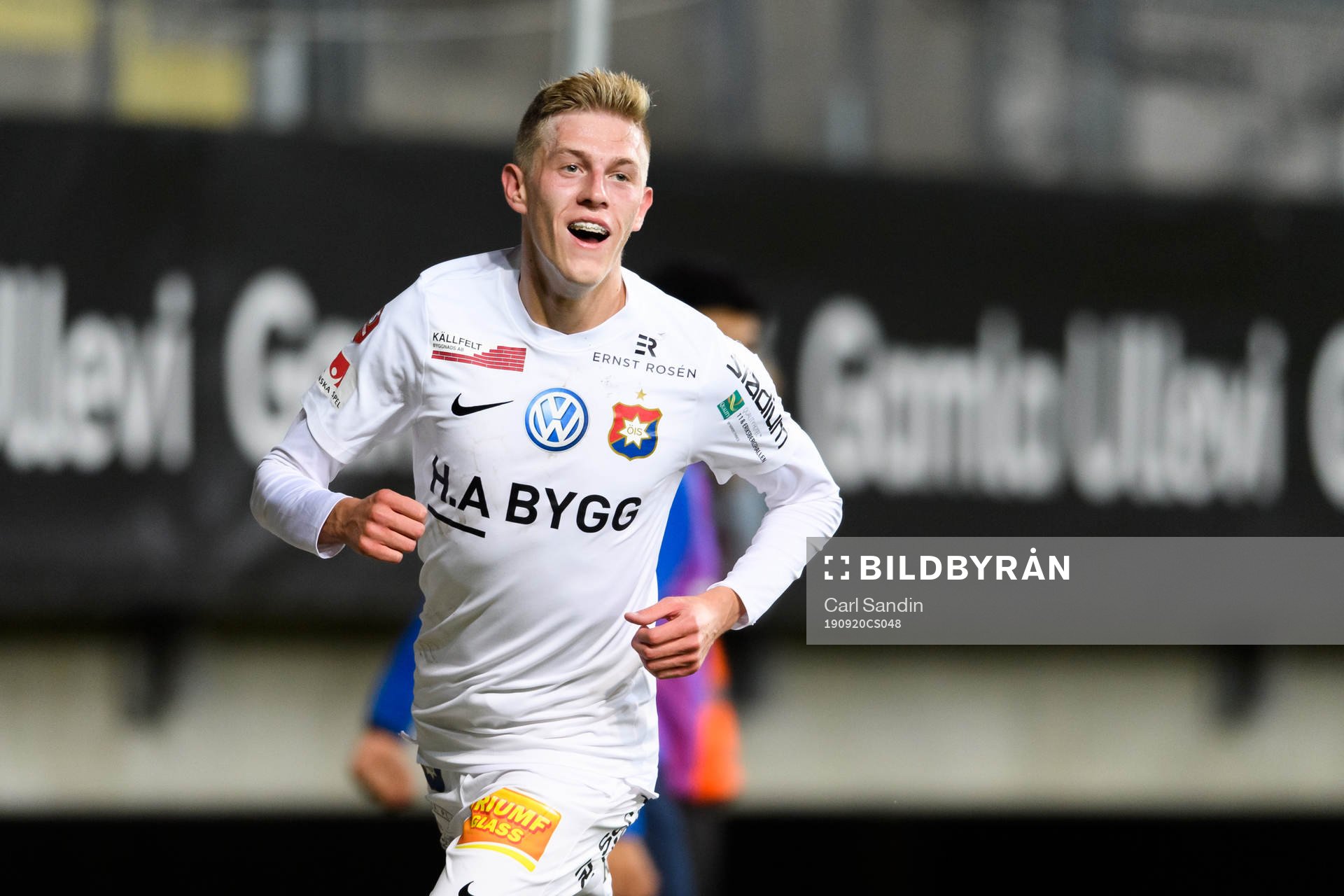 Örgrytes Alexander Bernhardsson jublar efter att han gjort 2-0 under fotbollsmatchen i Superettan mellan Örgryte och Brage den 20 september 2019 i Göteborg.