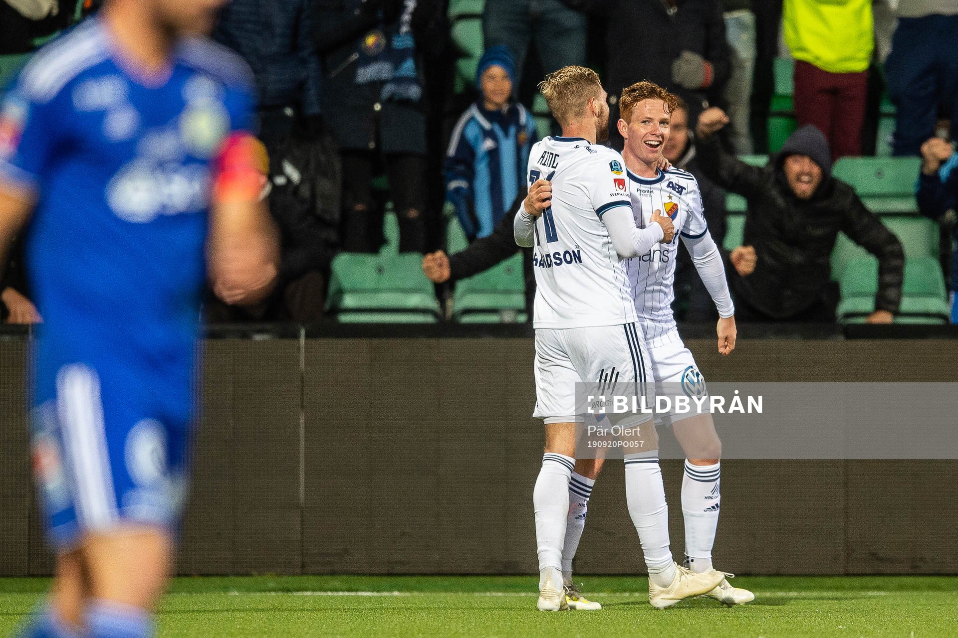 Djurgården jublar efter 1-4 av Jonathan Ring under fotbollsmatchen i Allsvenskan mellan GIF Sundsvall och Djurgården den 20 september 2019 i Sundsvall.