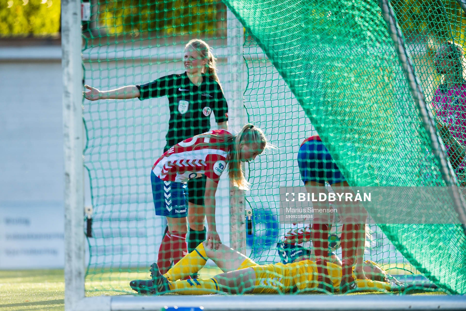 Karen Oline Sneve of Lyn in pain during the Toppserien football match between Lyn and Klepp on September 21, 2019 in Oslo.
