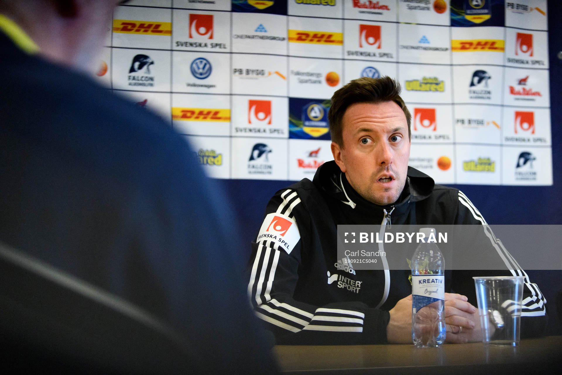 Östersunds tränare Ian Burchnall på presskonferensen efter fotbollsmatchen i Allsvenskan mellan Falkenberg och Östersund den 21 september 2019 i Falkenberg.