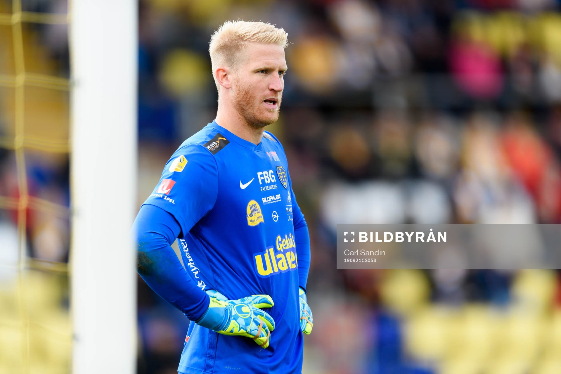 Falkenbergs målvakt Hampus Nilsson under fotbollsmatchen i Allsvenskan mellan Falkenberg och Östersund den 21 september 2019 i Falkenberg.
