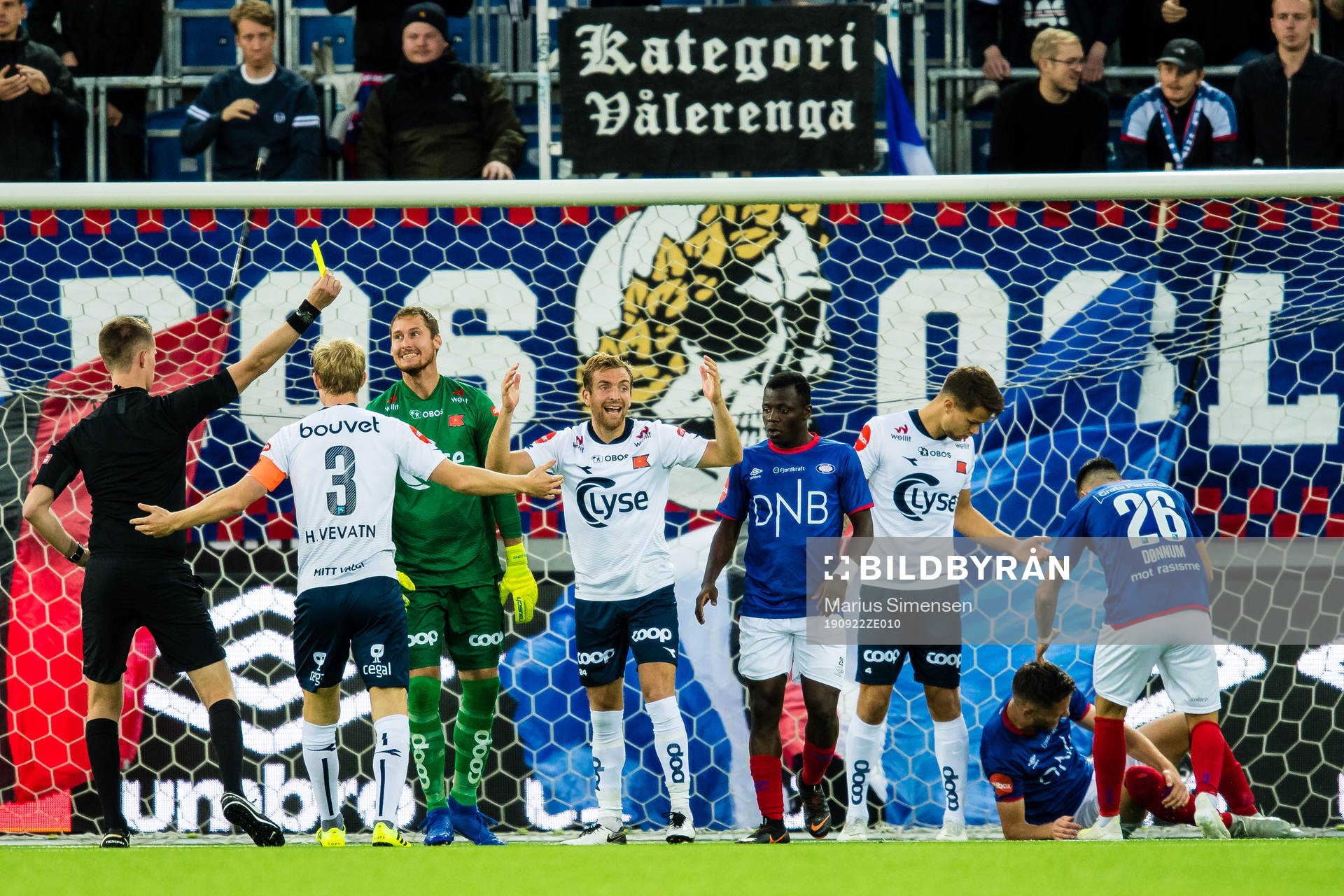 Kristoffer Lie Løkberg of Viking gets a yellow card by