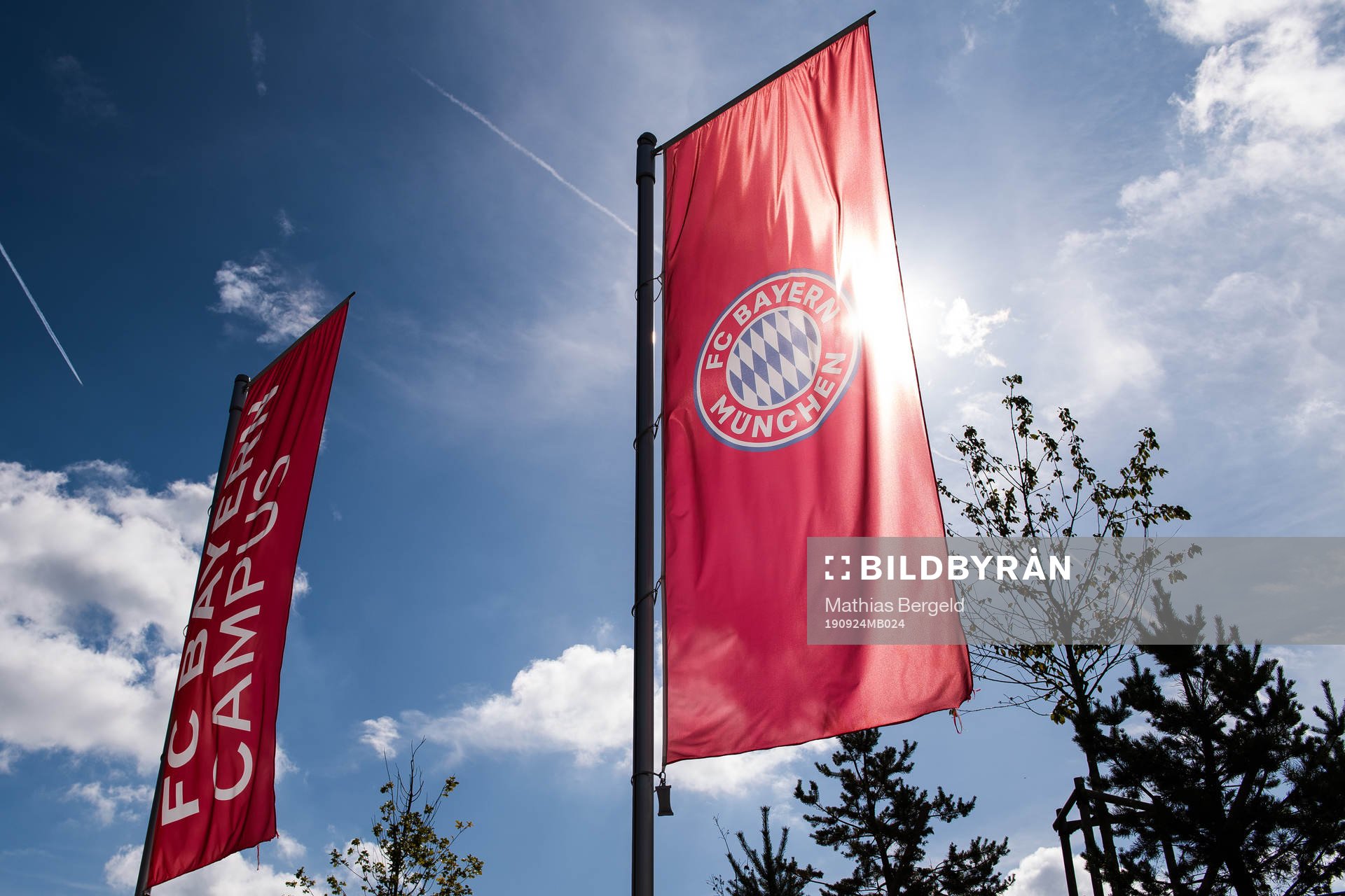 Flags outside the Campus of Bayern Munich