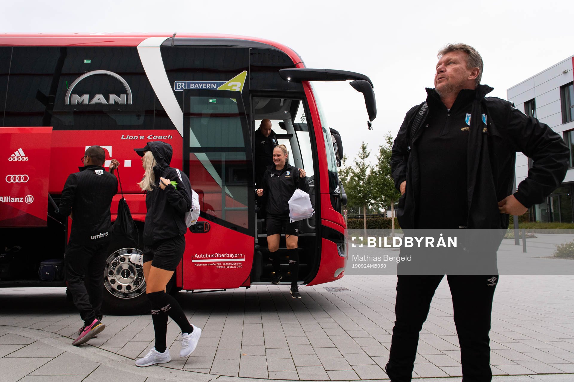 Karin Lundin of Göteborg arrive in a bus for a training session ahead of the second round of 32 Champions League game between Bayern Munich and Kopparbergs Göteborg on September 24, 2019 in Munich.