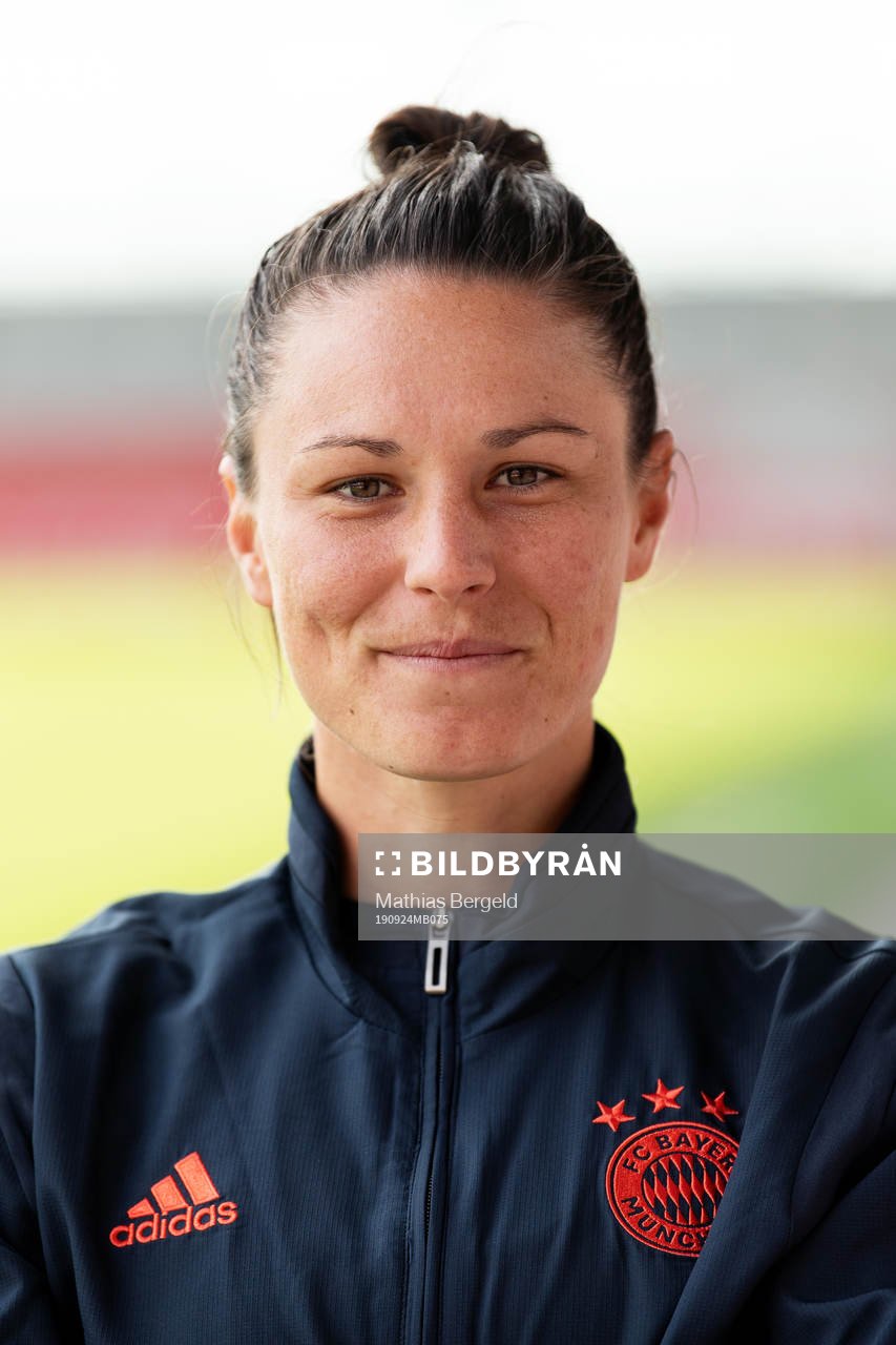 Emily Gielnik of Bayern Munich poses for a portrait ahead of the second round of 32 Champions League game between Bayern Munich and Kopparbergs/Göteborg on September 24, 2019 in Munich.