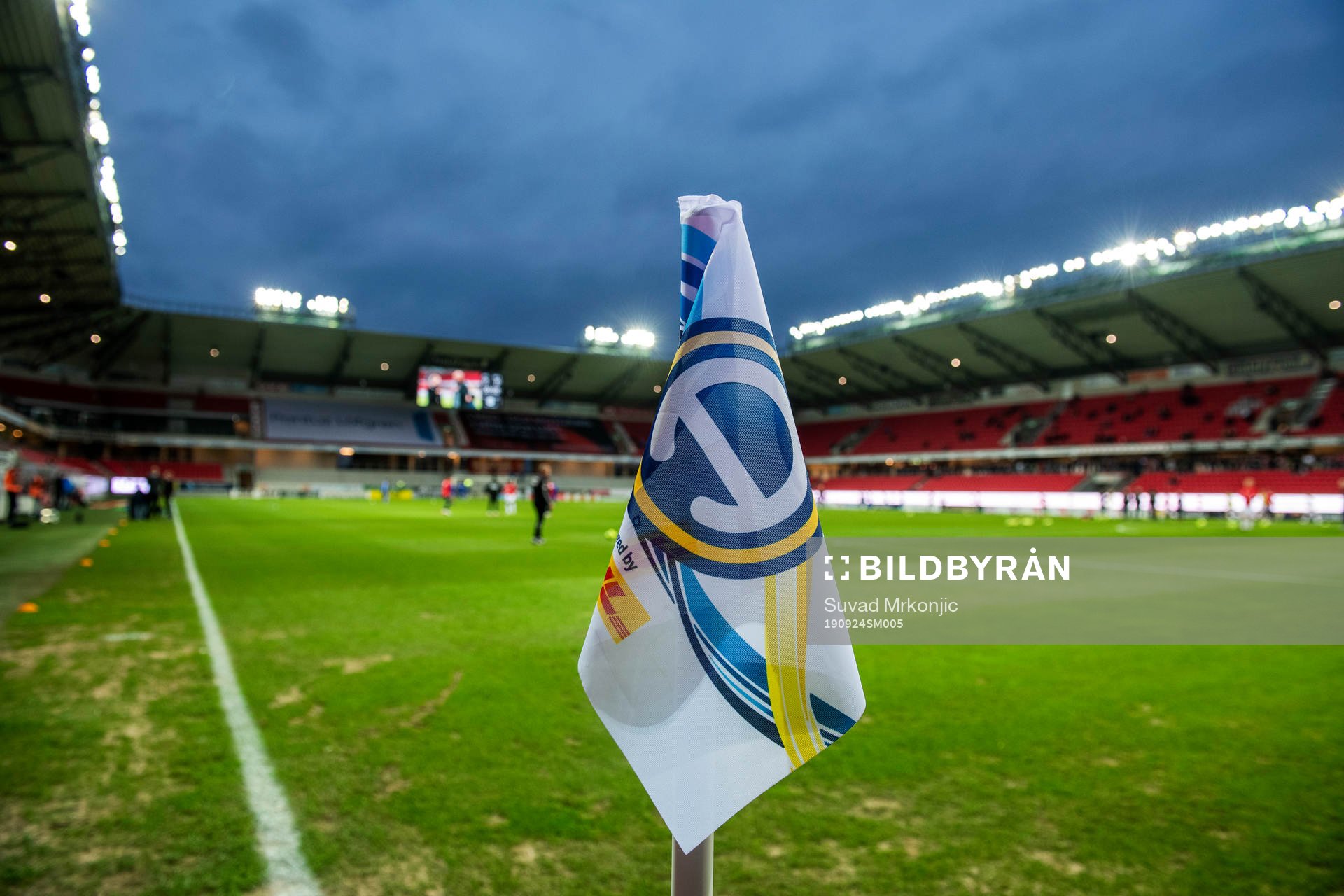 En hörnflagga på Guldfågeln Arena inför fotbollsmatchen i Allsvenskan mellan Kalmar och Sundsvall den 24 september 2019 i Kalmar.