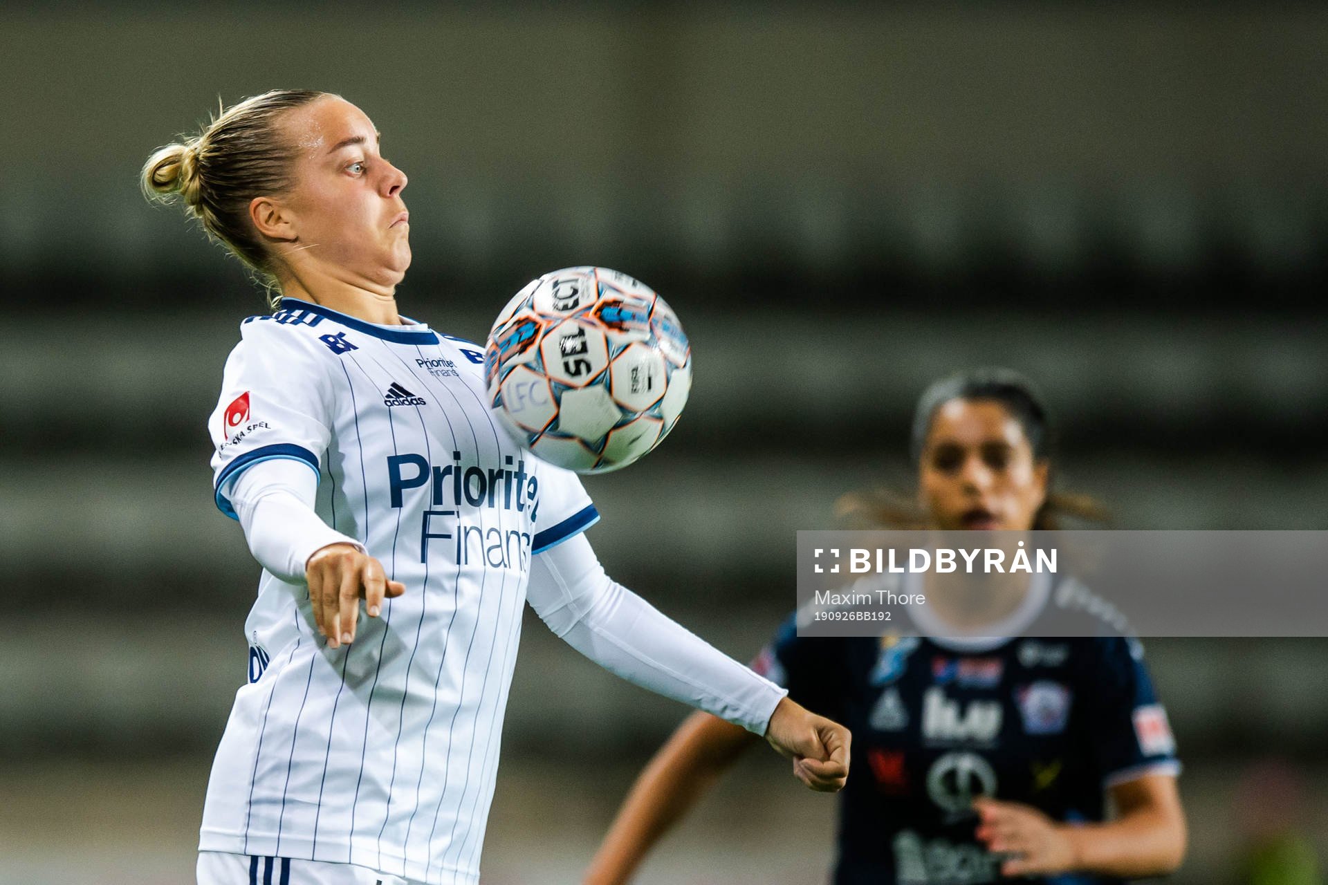 Djurgårdens Fanny Lång under fotbollsmatchen i Damallsvenskan mellan Linköping och Djurgården den 26 september 2019 i Linköping.