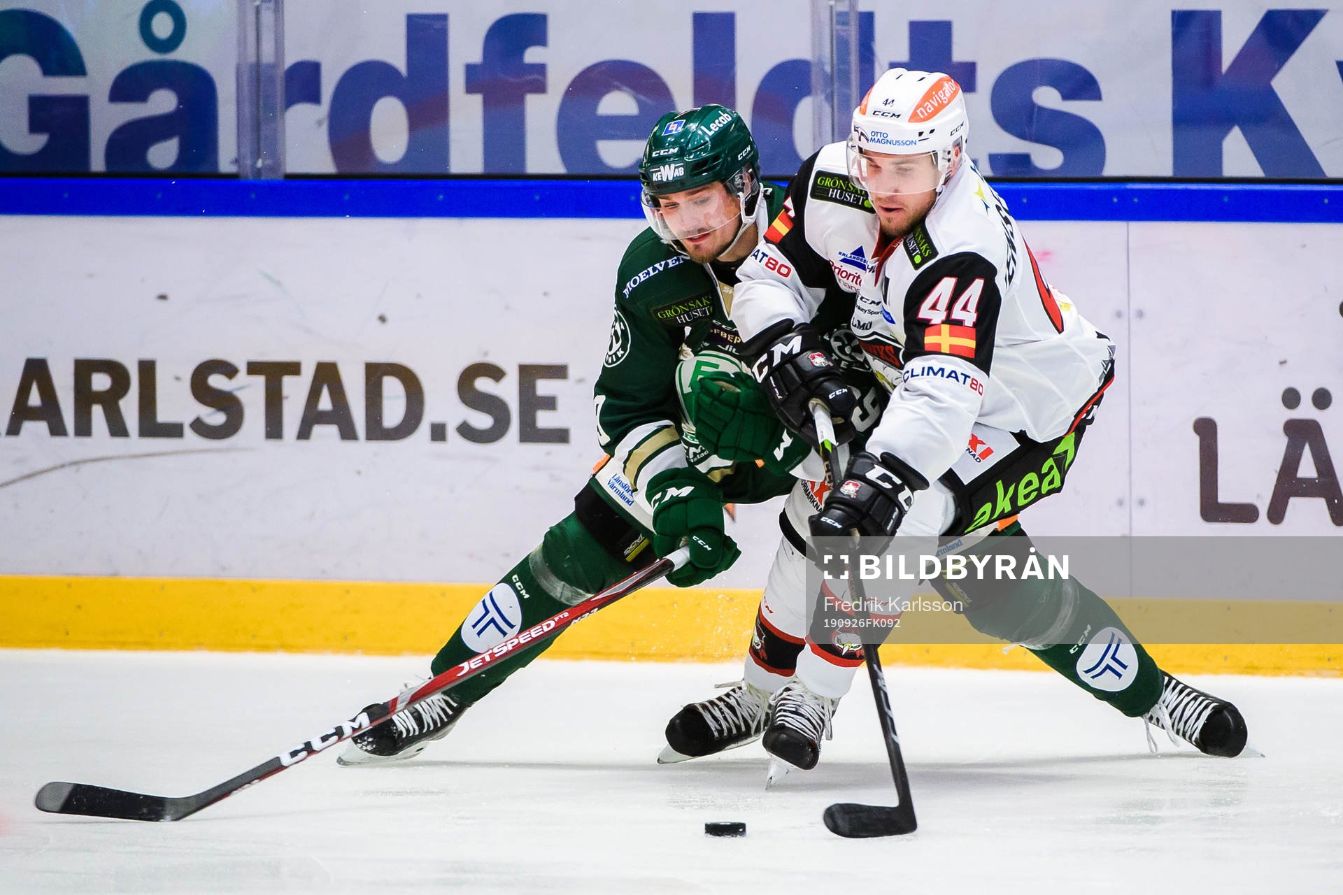 Färjestads Linus Johansson och Malmö Redhawks Jesper