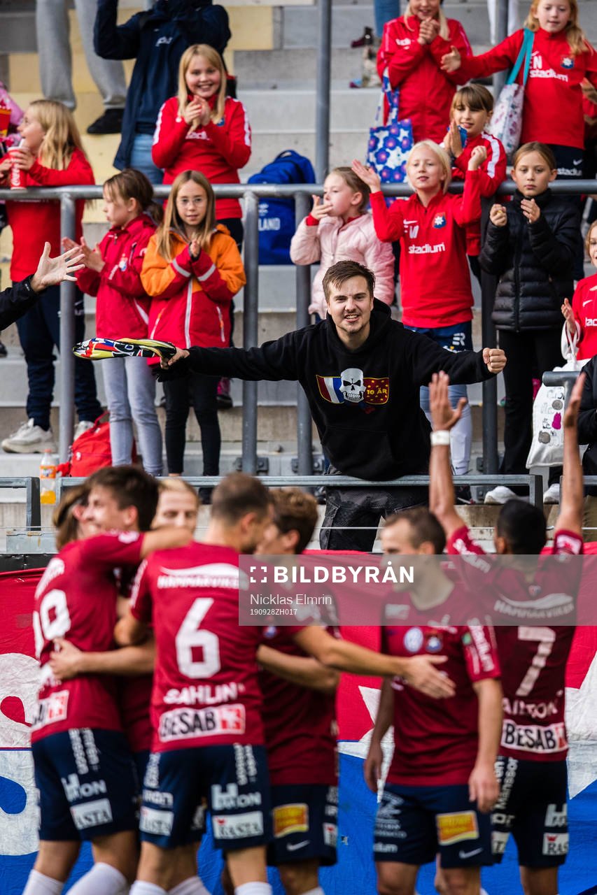 Örgrytes Daniel Paulson jublar efter 3-1 under fotbollsmatchen i Superettan mellan Örgryte och Brommapojkarna den 28 september 2019 i Göteborg.