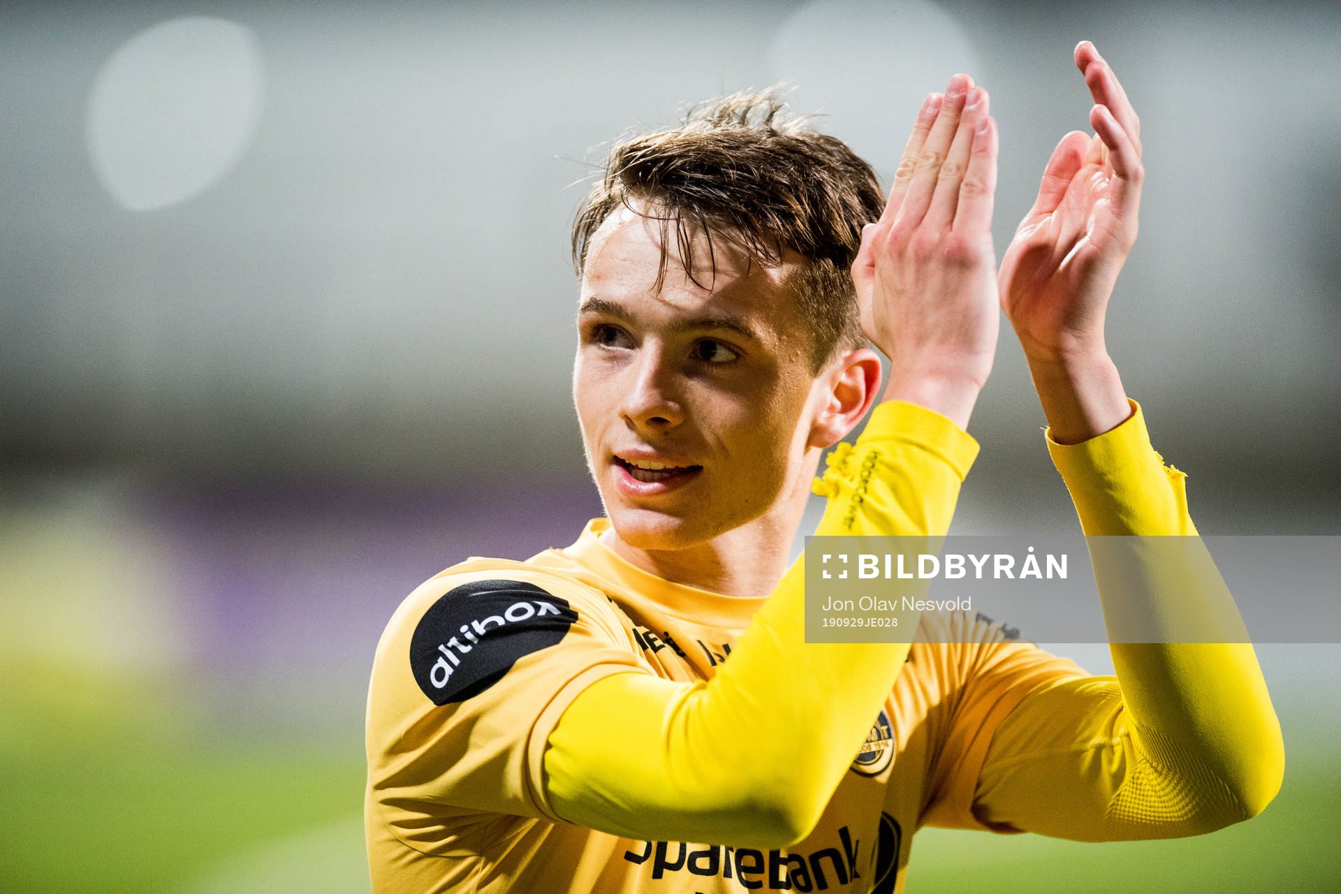 Håkon Evjen of Bodø/Glimt celebrates after the Eliteserien match between Bodø/Glimt and Tromsø on September 29, 2019 in Bodø.