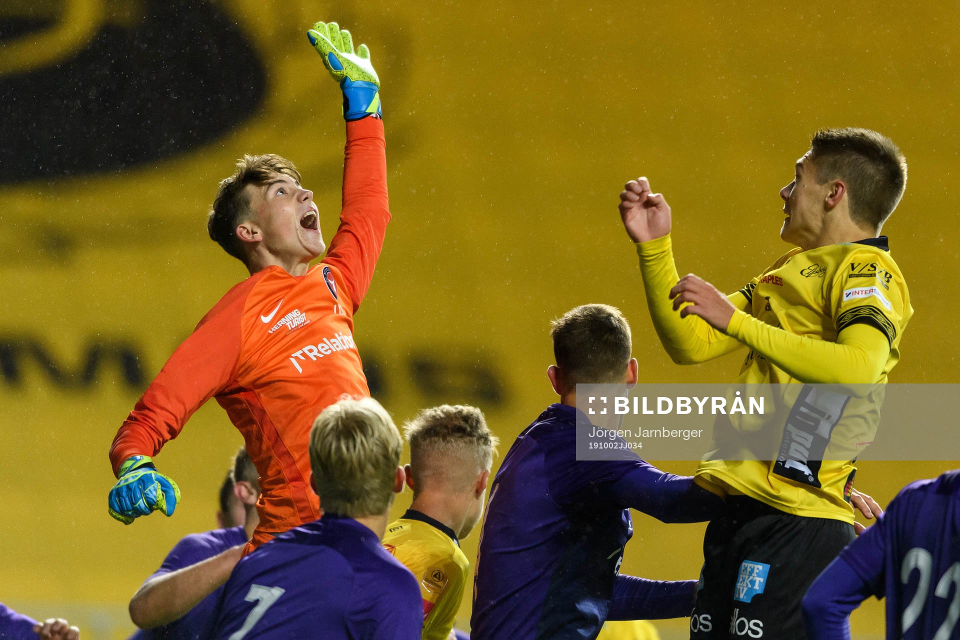 Midtjyllands målvakt Valdemar Birksö under fotbollsmatchen i UEFA youth league mellan Elfsborg och Midtjylland den 2 oktober 2019 i Borås.