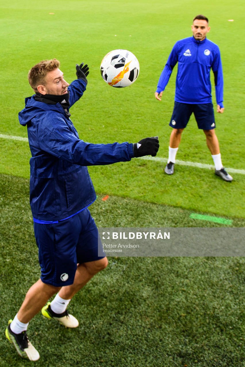Nicklas Bendtner and Sotirios Papagiannopoulos of FC