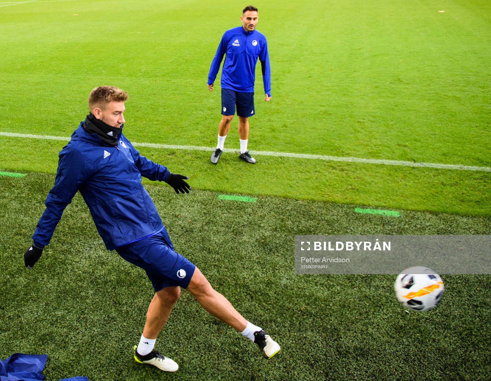 Nicklas Bendtner and Sotirios Papagiannopoulos of FC