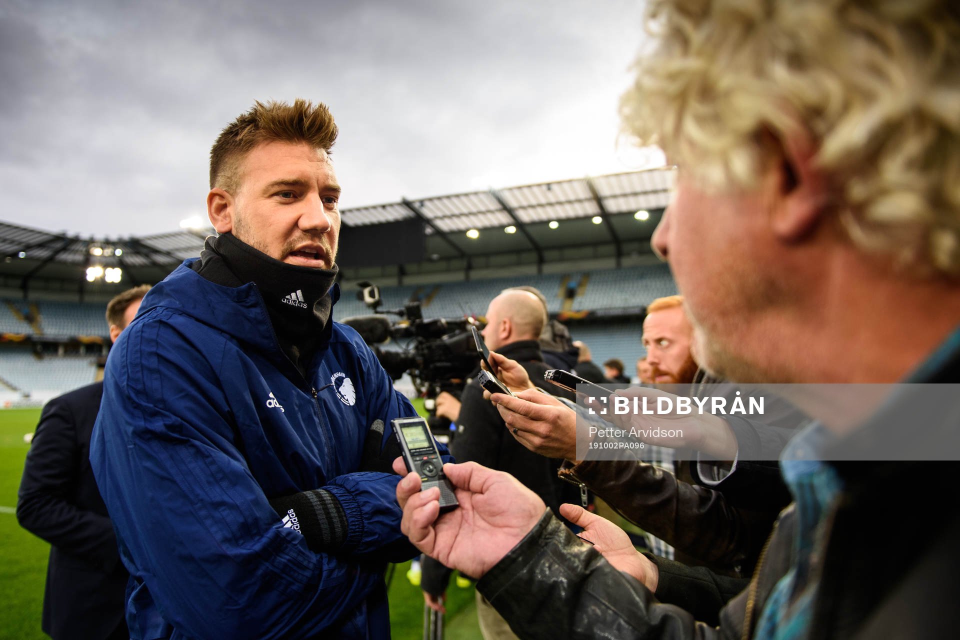 Nicklas Bendtner of FC Köpenhamn talks with media prior to