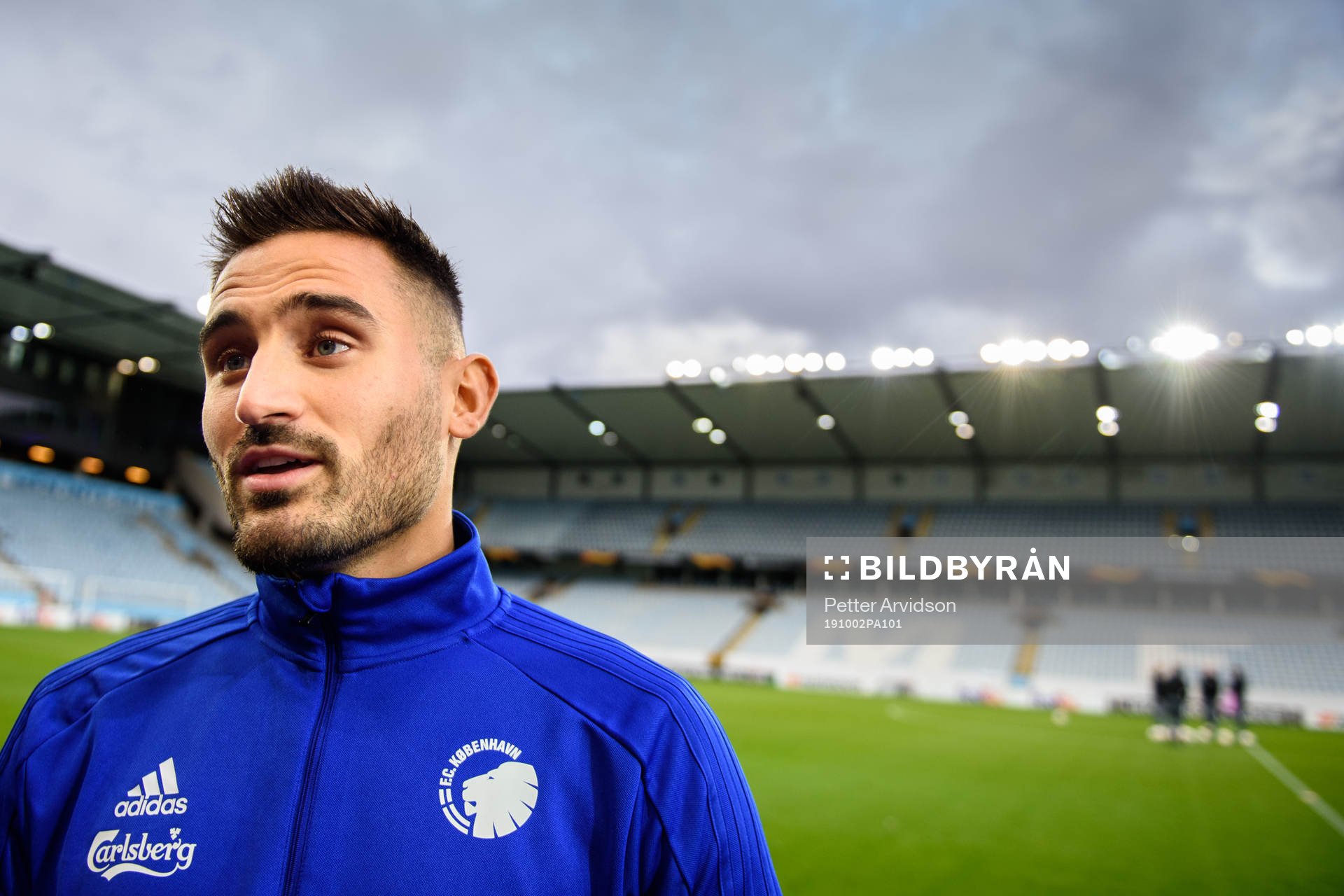 Sotirios Papagiannopoulos of FC Köpenhamn talks with media