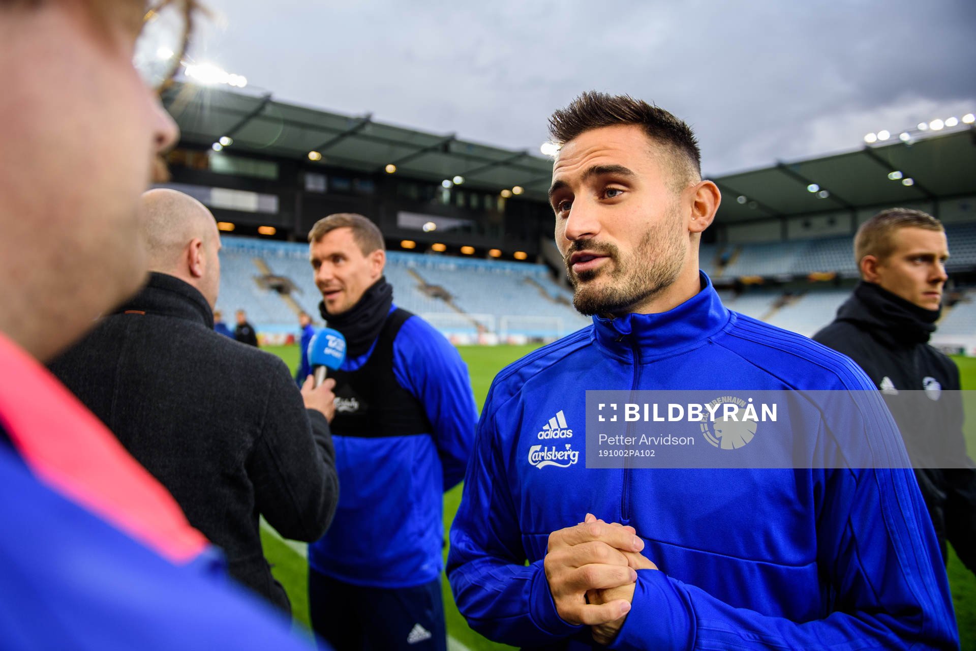 Sotirios Papagiannopoulos of FC Köpenhamn talks with media