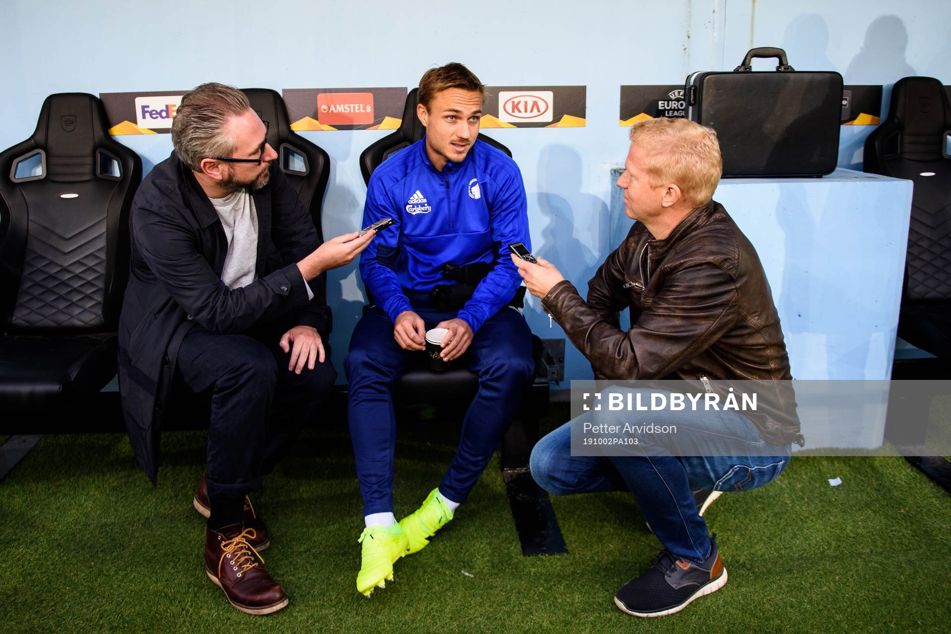 Pierre Bengtsson of FC Köpenhamn talks with media prior to