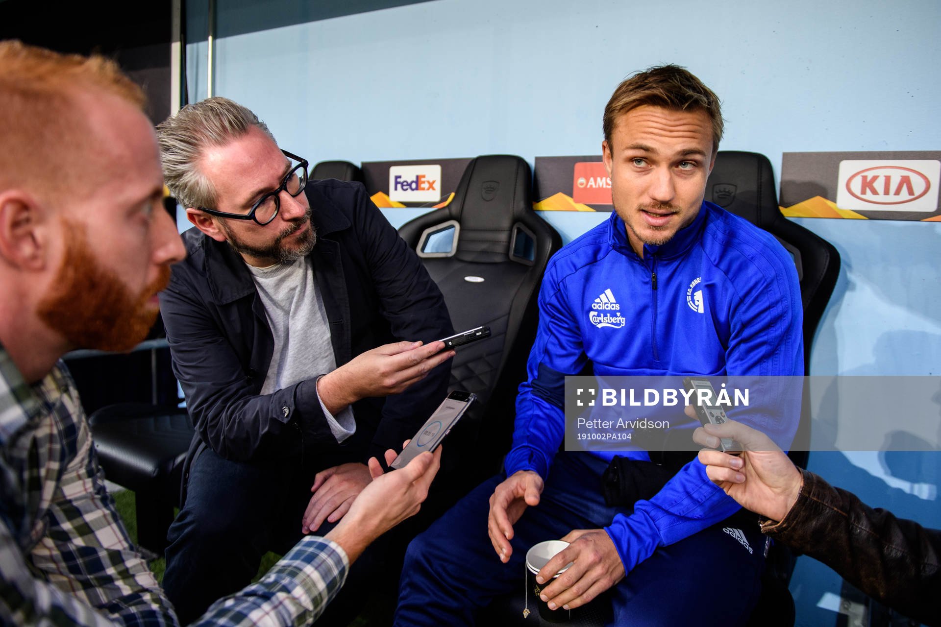Pierre Bengtsson of FC Köpenhamn talks with media prior to