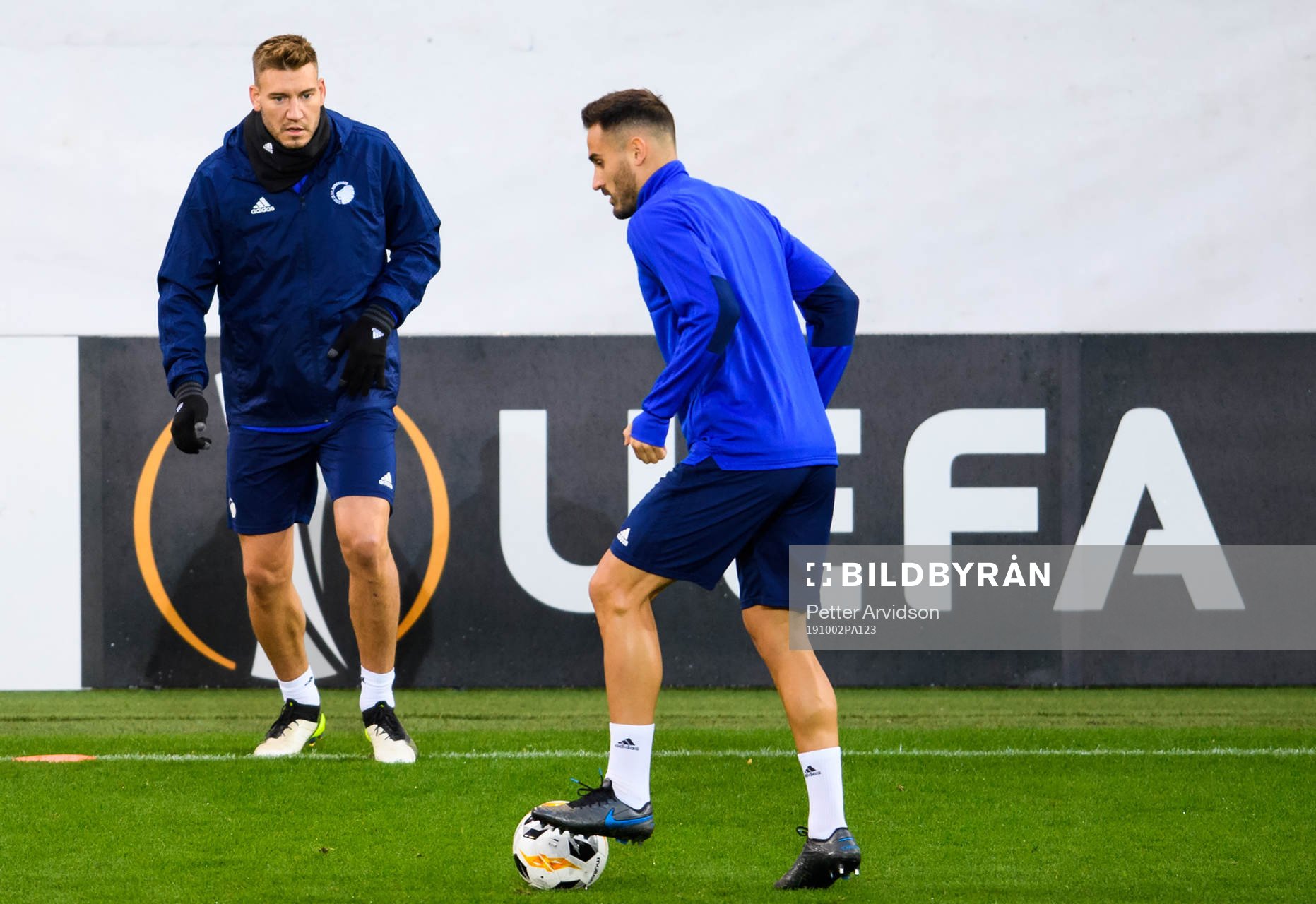 Nicklas Bendtner and Sotirios Papagiannopoulos of FC