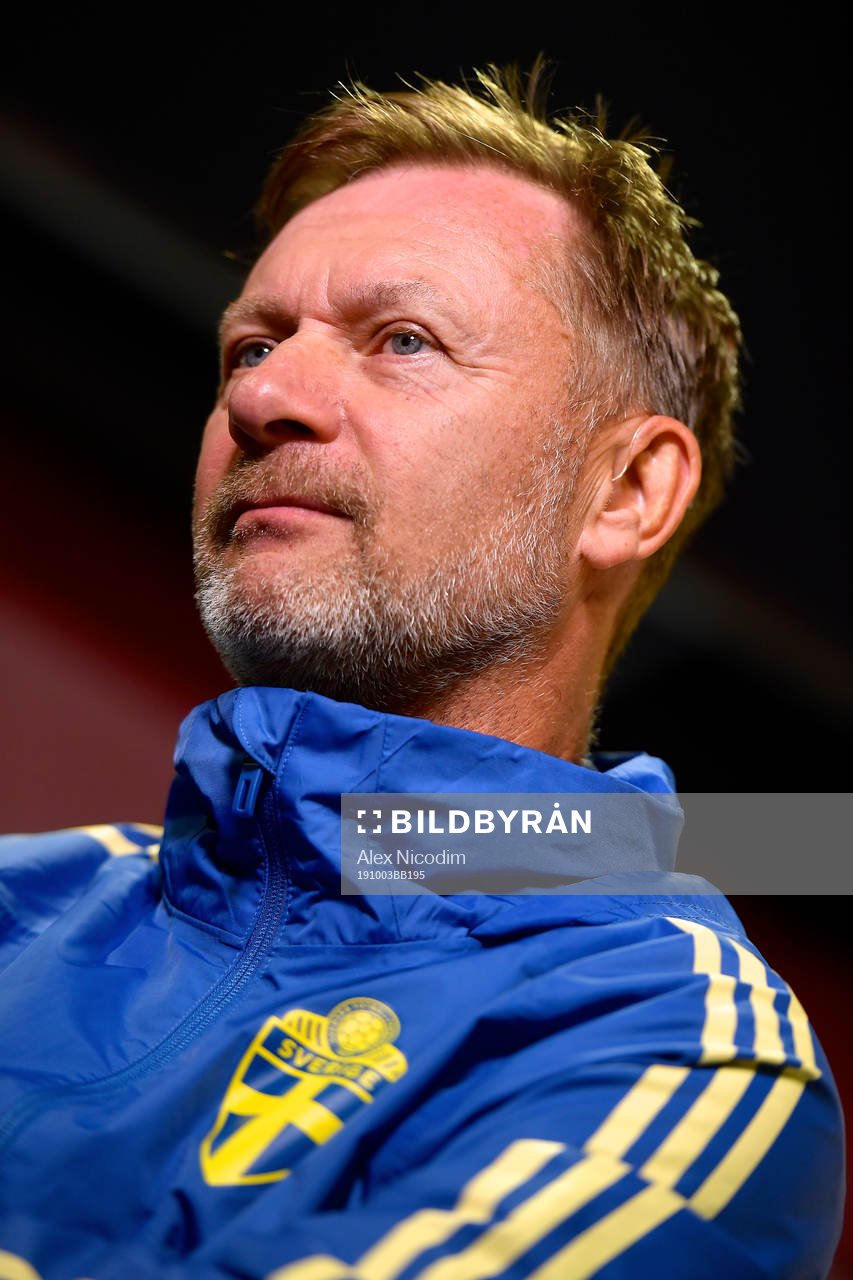 Peter Gerhardsson, head coach of Sweden, during the mixed zone before the UEFA Women's Euro Qualifier Group F football match between Hungary and Sweden on October 3, 2019 in Miskolc, Hungary.