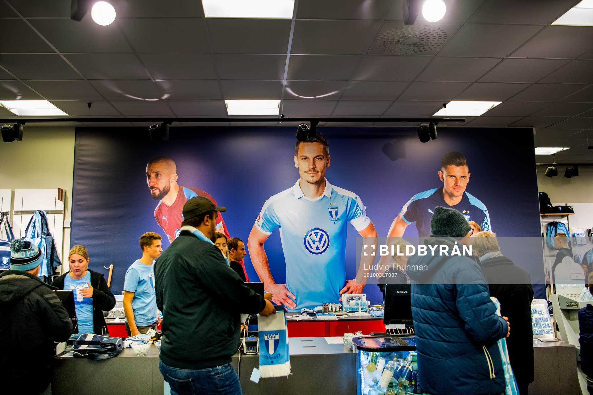 Visitors line up at the register to purchase Malmö FF