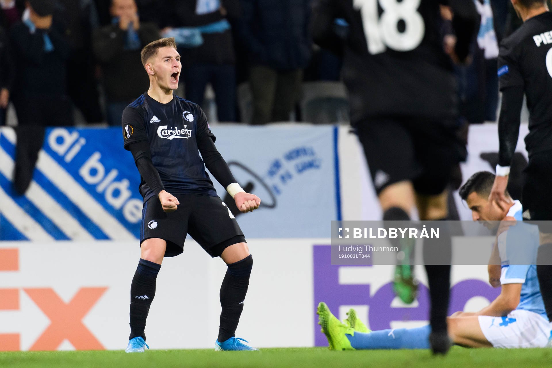 Guillermo Varela of FC Köpenhamn celebrates after scoring 0-1 during the Europa league match between Malmö FF and FC Köpenhamn on October 3, 2019 in Malmö.