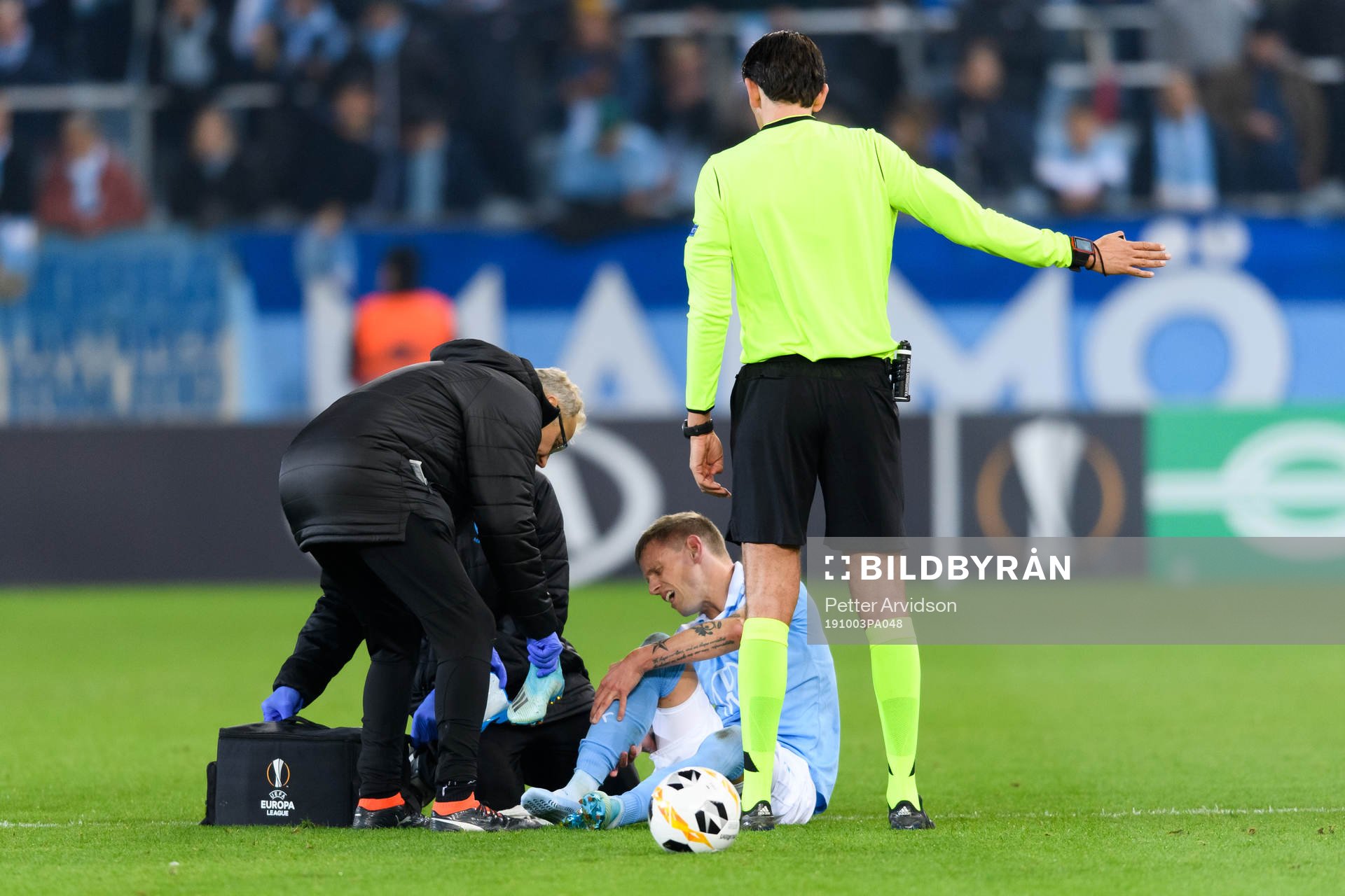 Sören Rieks of Malmö FF receives medical attention