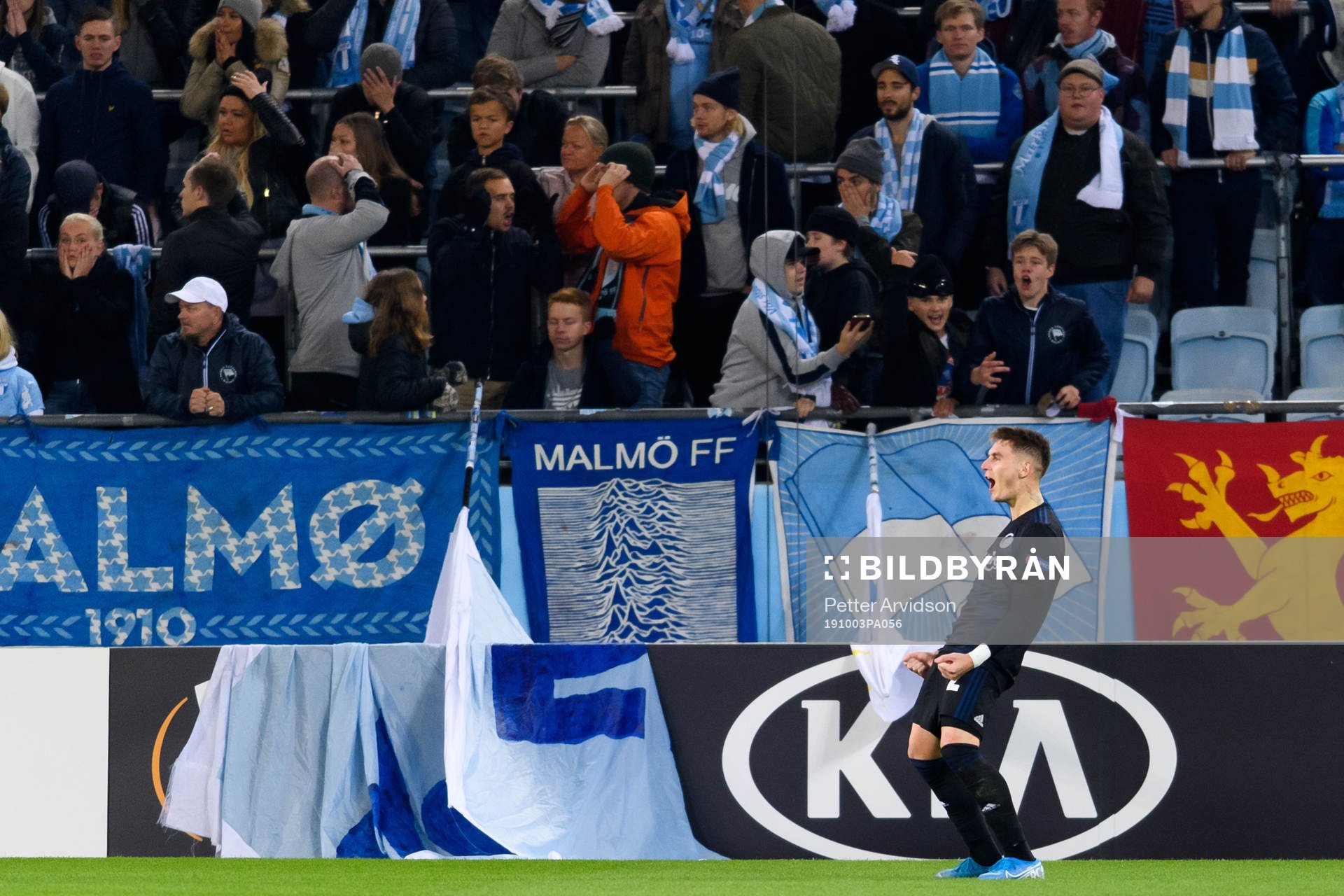 Guillermo Varela of FC Köpenhamn celebrates after scoring 0-1 during the Europa league match between Malmö FF and FC Köpenhamn on October 3, 2019 in Malmö.