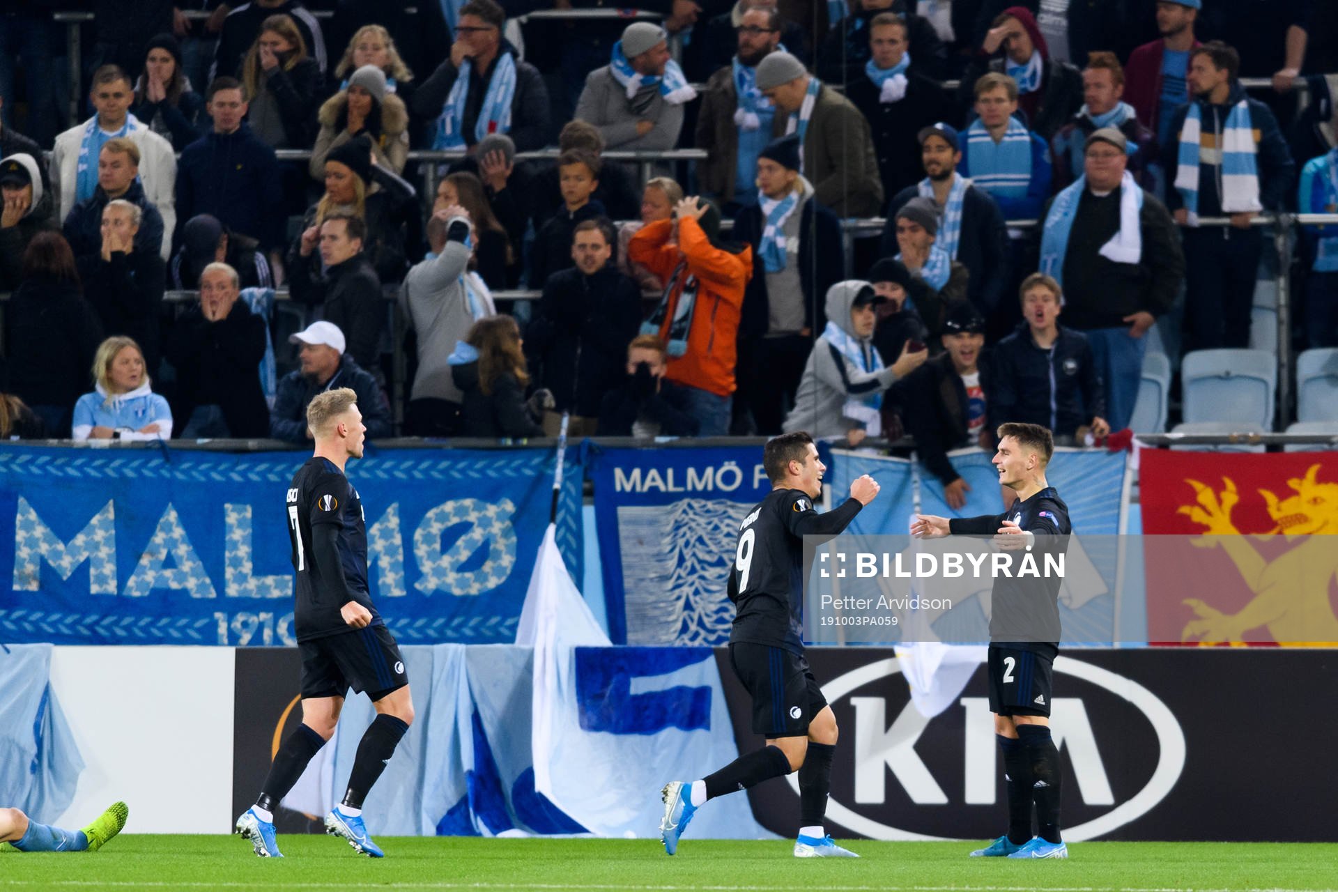 Guillermo Varela of FC Köpenhamn celebrates after scoring 0-1 during the Europa league match between Malmö FF and FC Köpenhamn on October 3, 2019 in Malmö.
