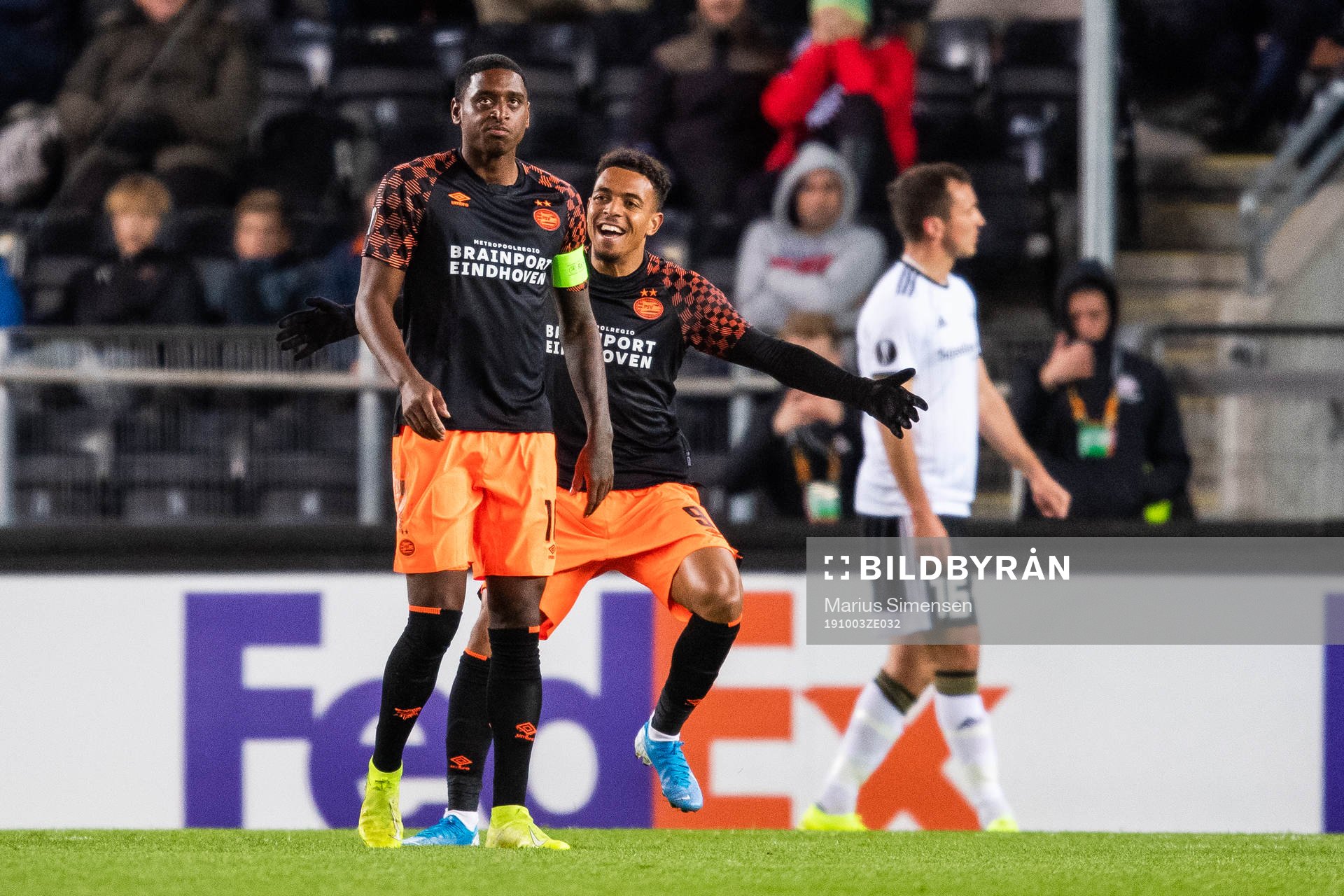 Pablo Rosario of PSV Eindhoven celebrates scoring 0-1