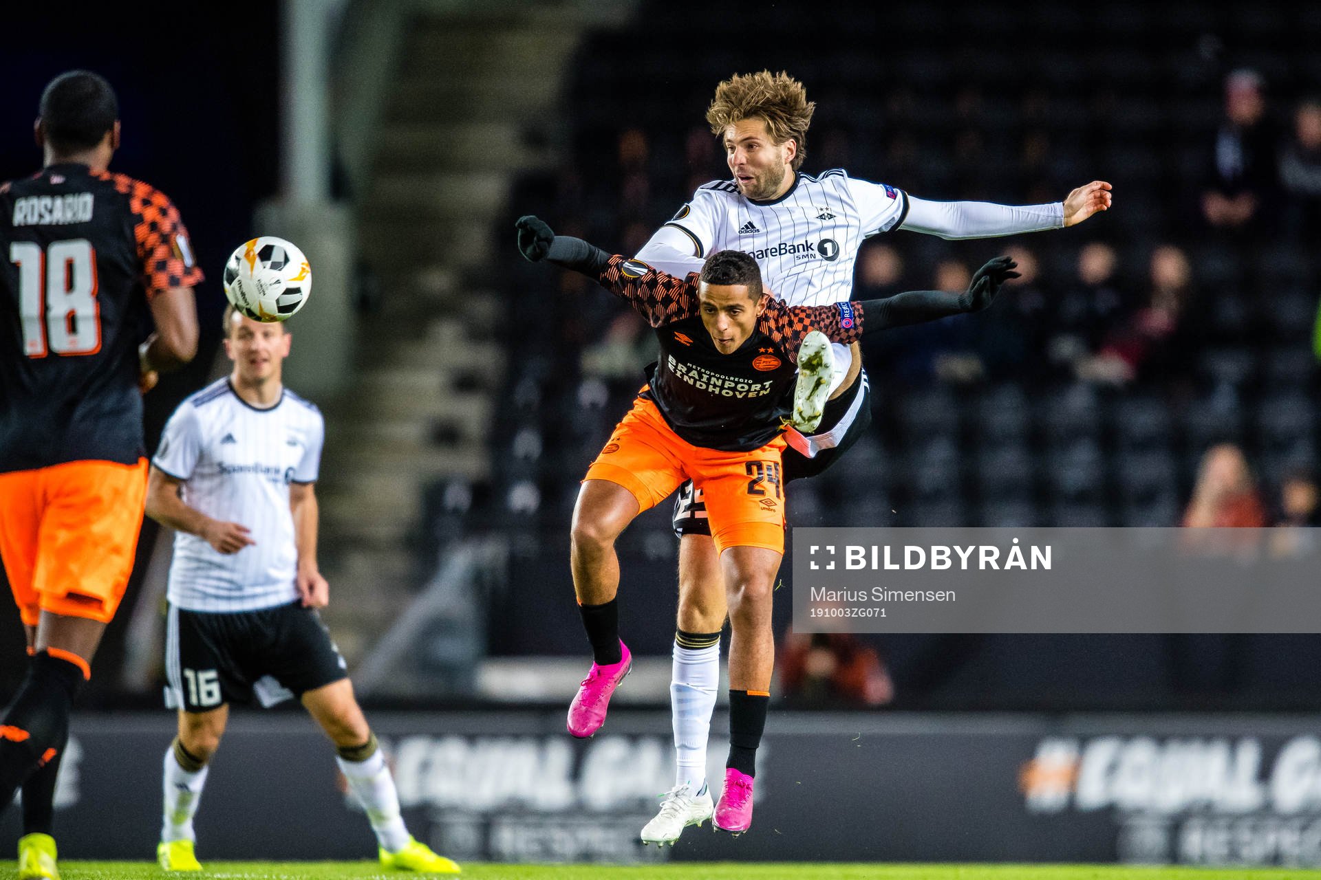 Mohamed Ihattaren of PSV Eindhoven and Marius Lundemo of