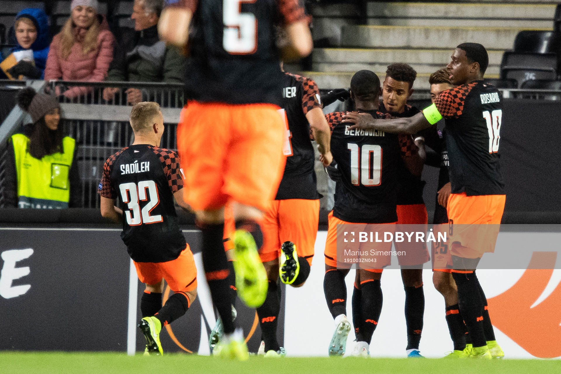 Donyell Malen of PSV Eindhoven celebrates scoring 0-3